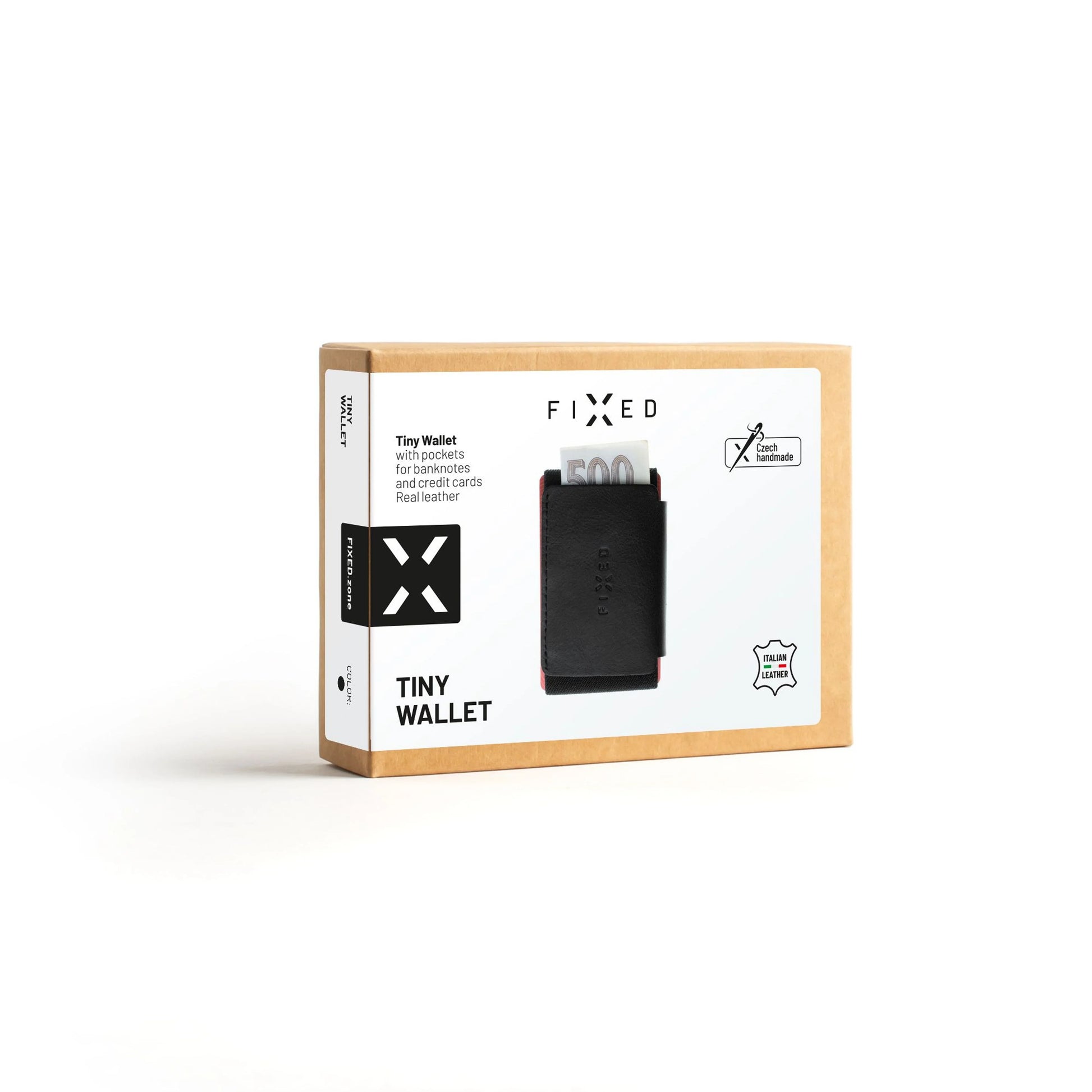 Kožená peněženka FIXED Tiny Wallet z pravé hovězí kůže, černá - FIXED