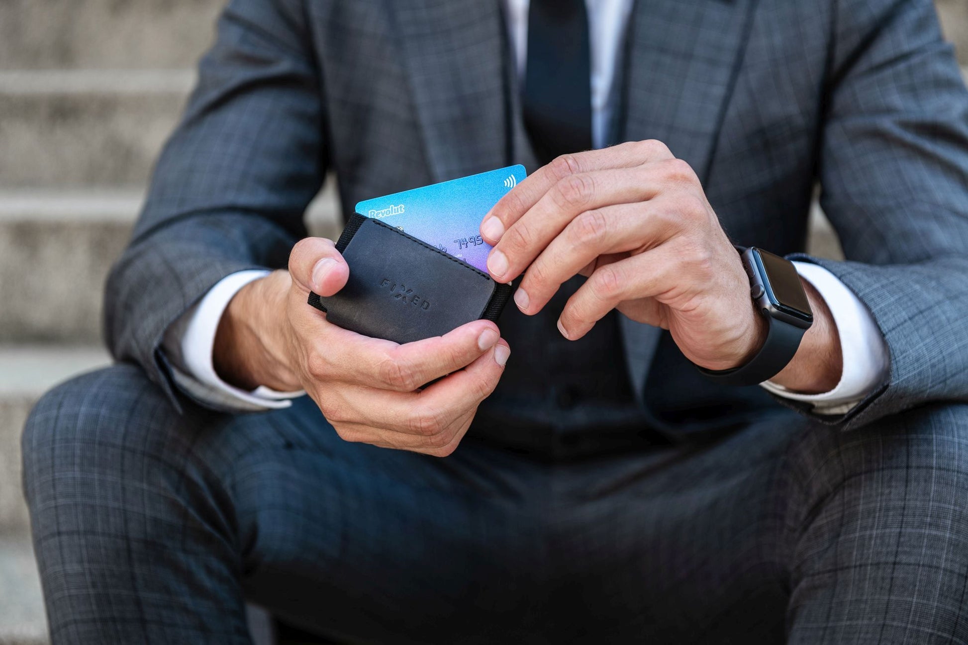 Kožená peněženka FIXED Tiny Wallet z pravé hovězí kůže, modrá - FIXED