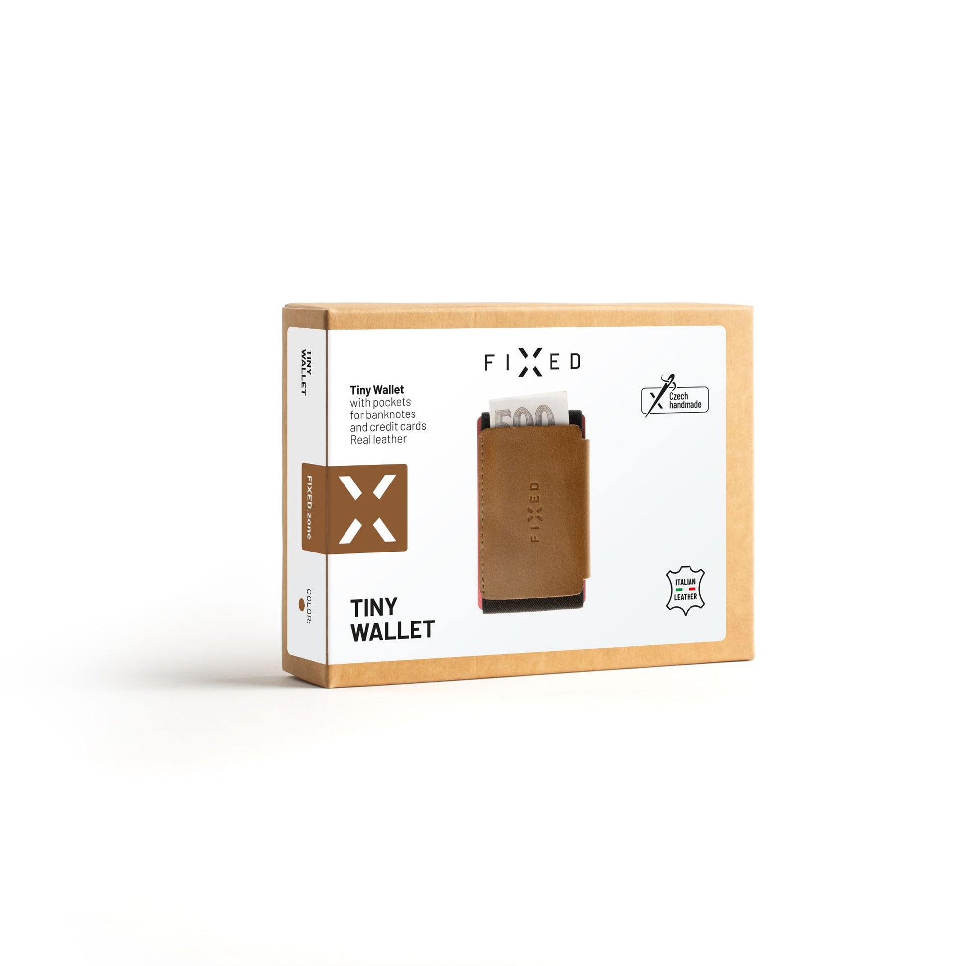 Kožená peněženka FIXED Tiny Wallet z pravé hovězí kůže, hnědá - FIXED
