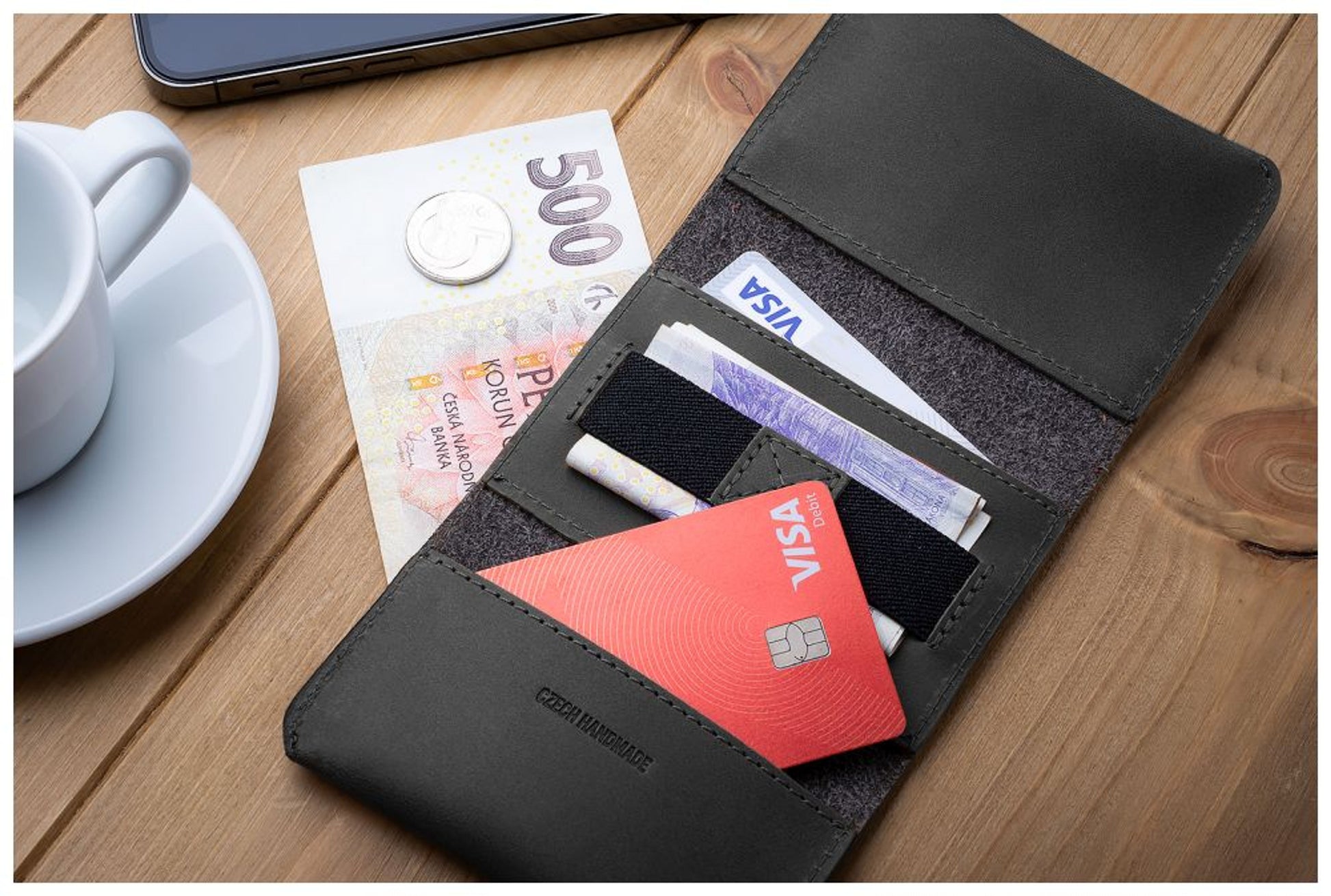 Kožená peněženka FIXED Tripple Wallet z pravé hovězí kůže, černá - FIXED