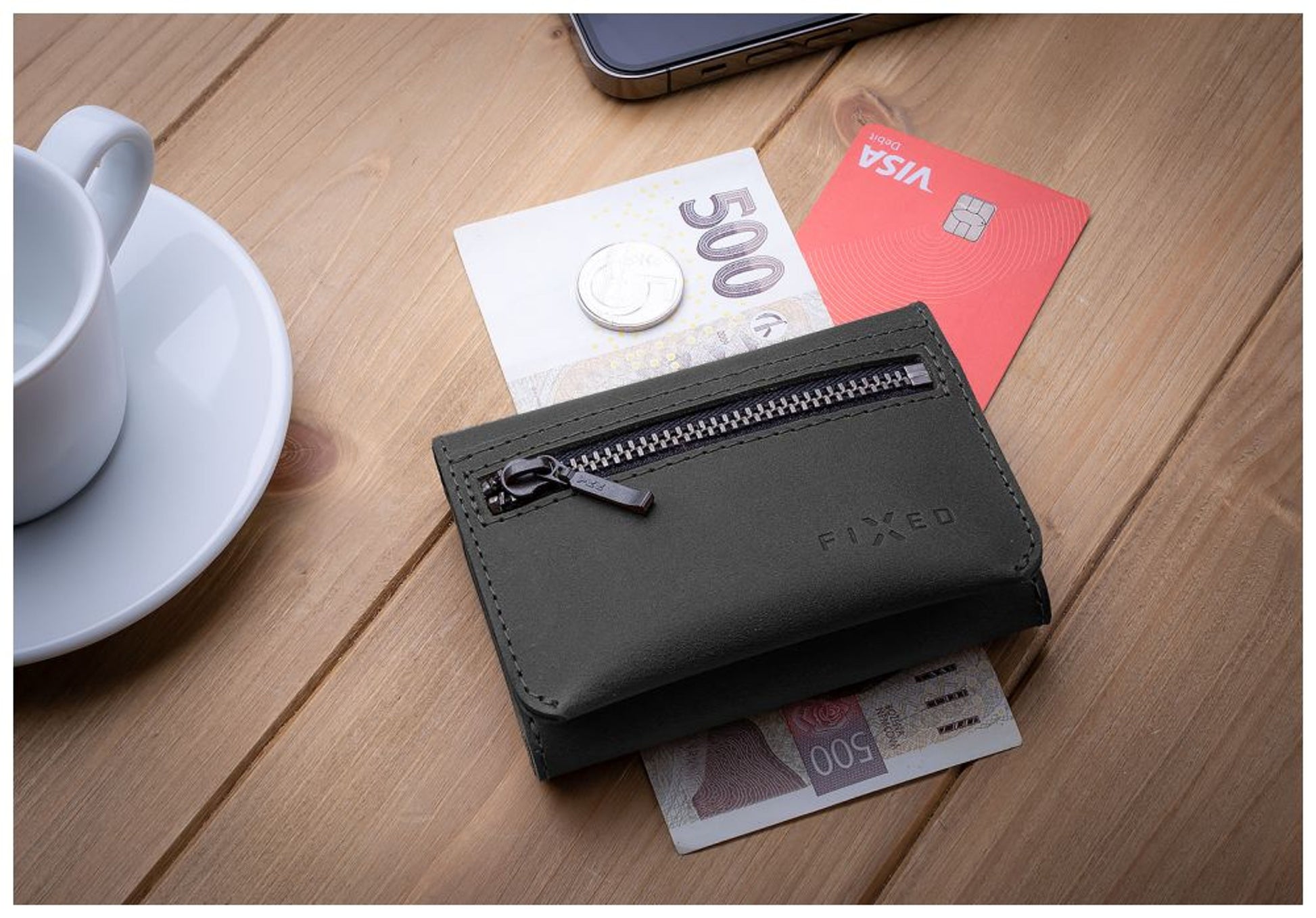 Kožená peněženka FIXED Tripple Wallet z pravé hovězí kůže, černá - FIXED