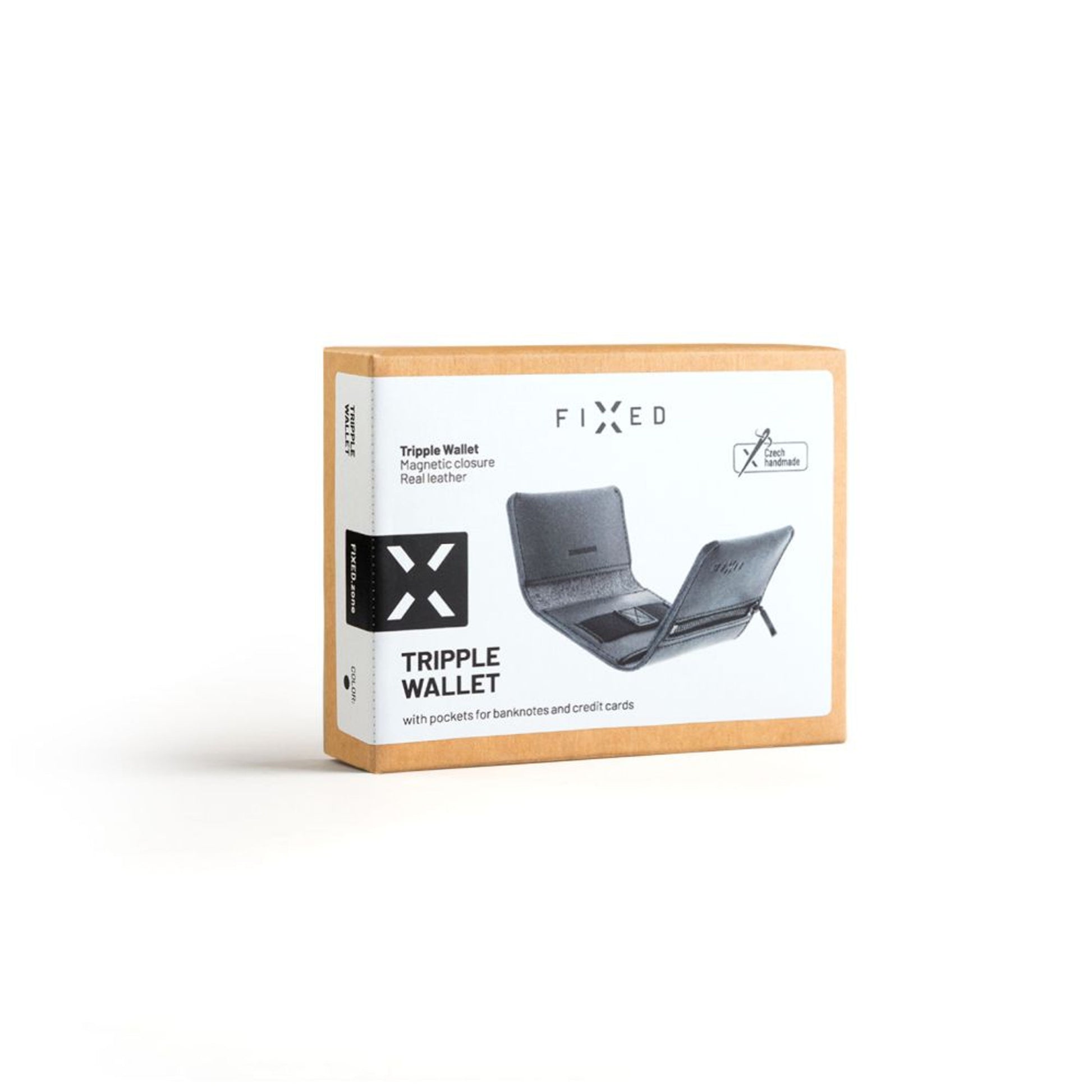 Kožená peněženka FIXED Tripple Wallet z pravé hovězí kůže, černá - FIXED