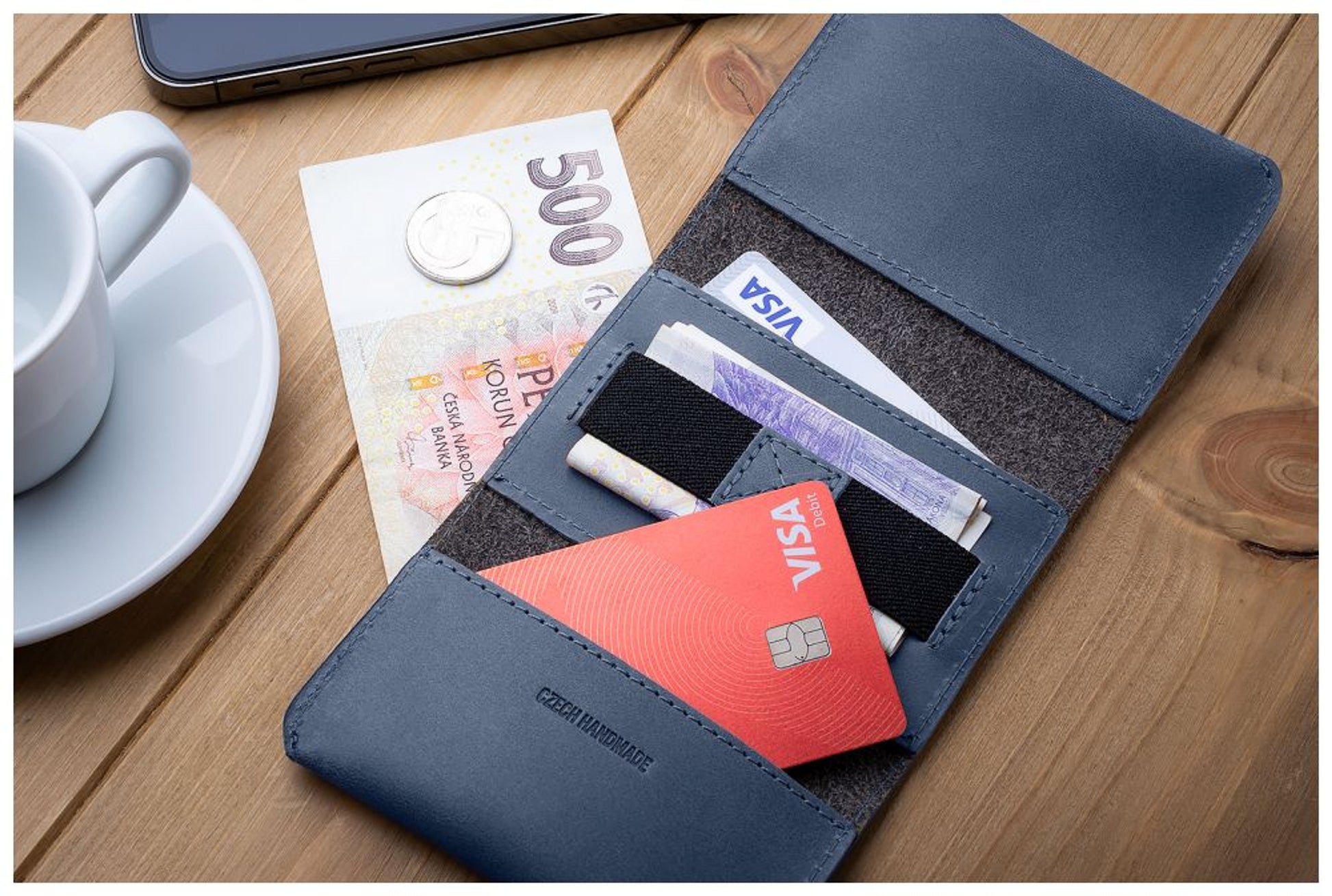 Kožená peněženka FIXED Tripple Wallet z pravé hovězí kůže, modrá - FIXED