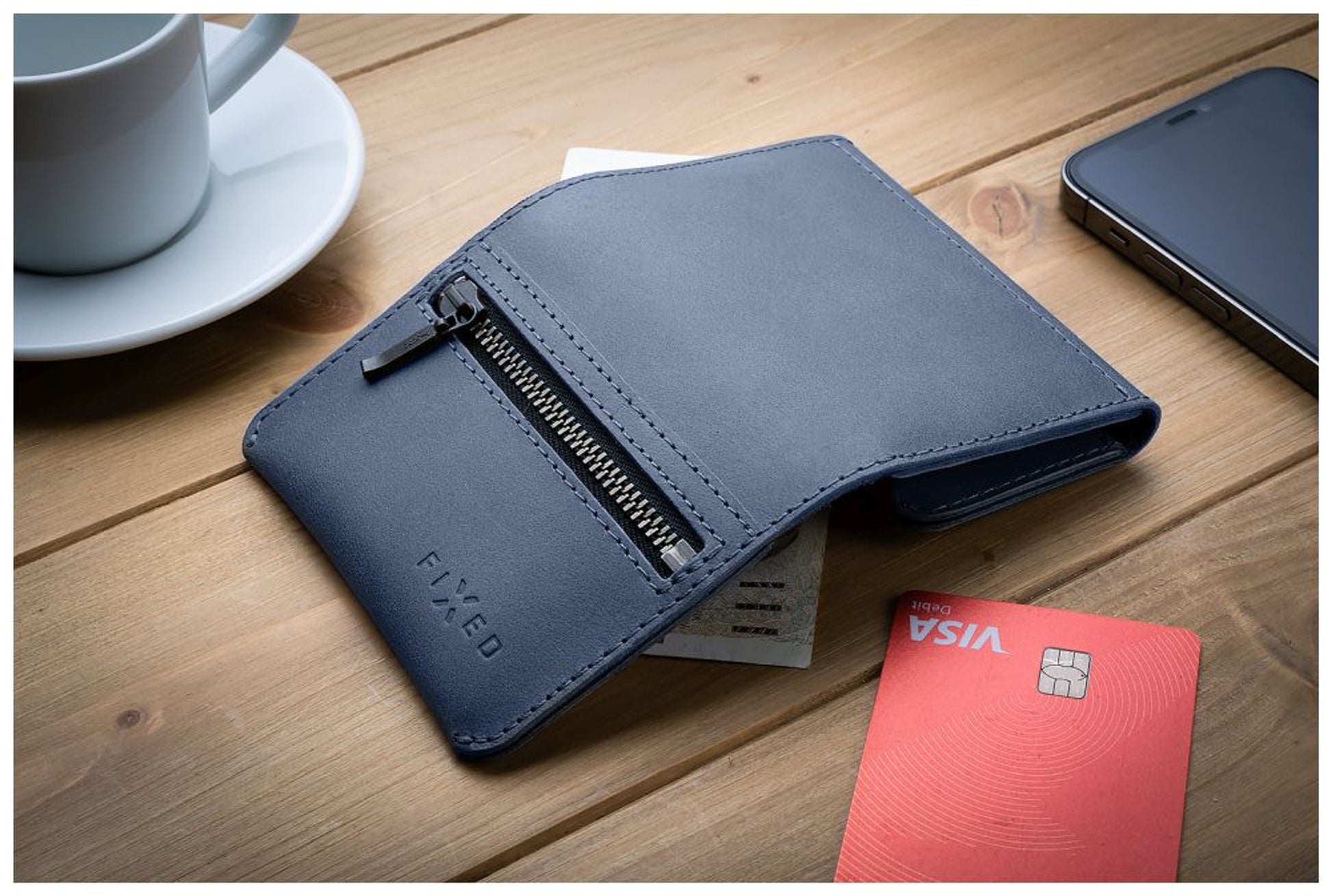 Kožená peněženka FIXED Tripple Wallet z pravé hovězí kůže, modrá - FIXED