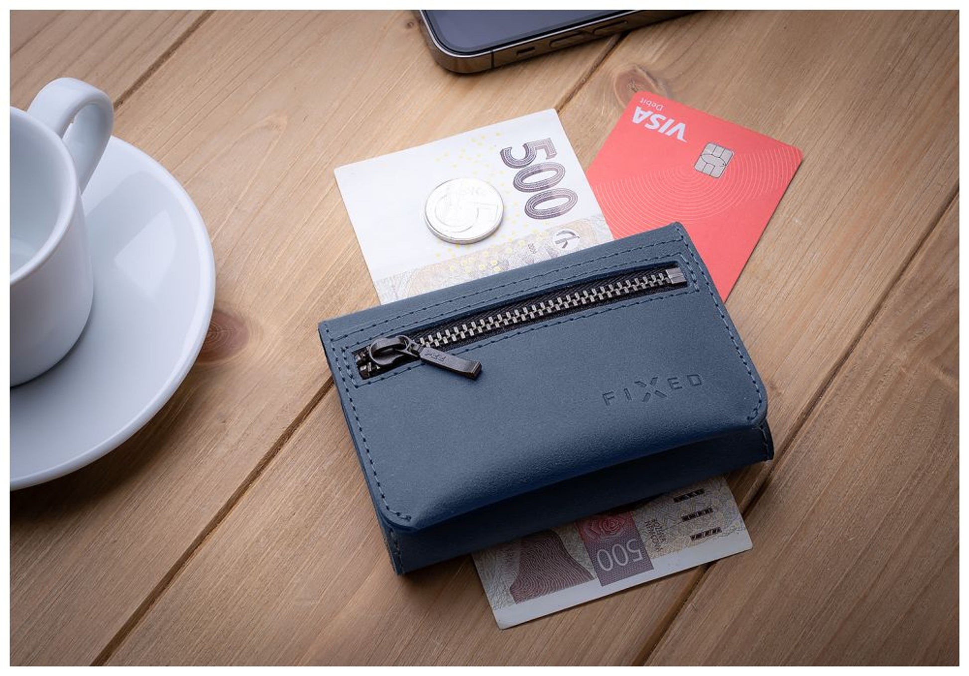 Kožená peněženka FIXED Tripple Wallet z pravé hovězí kůže, modrá - FIXED