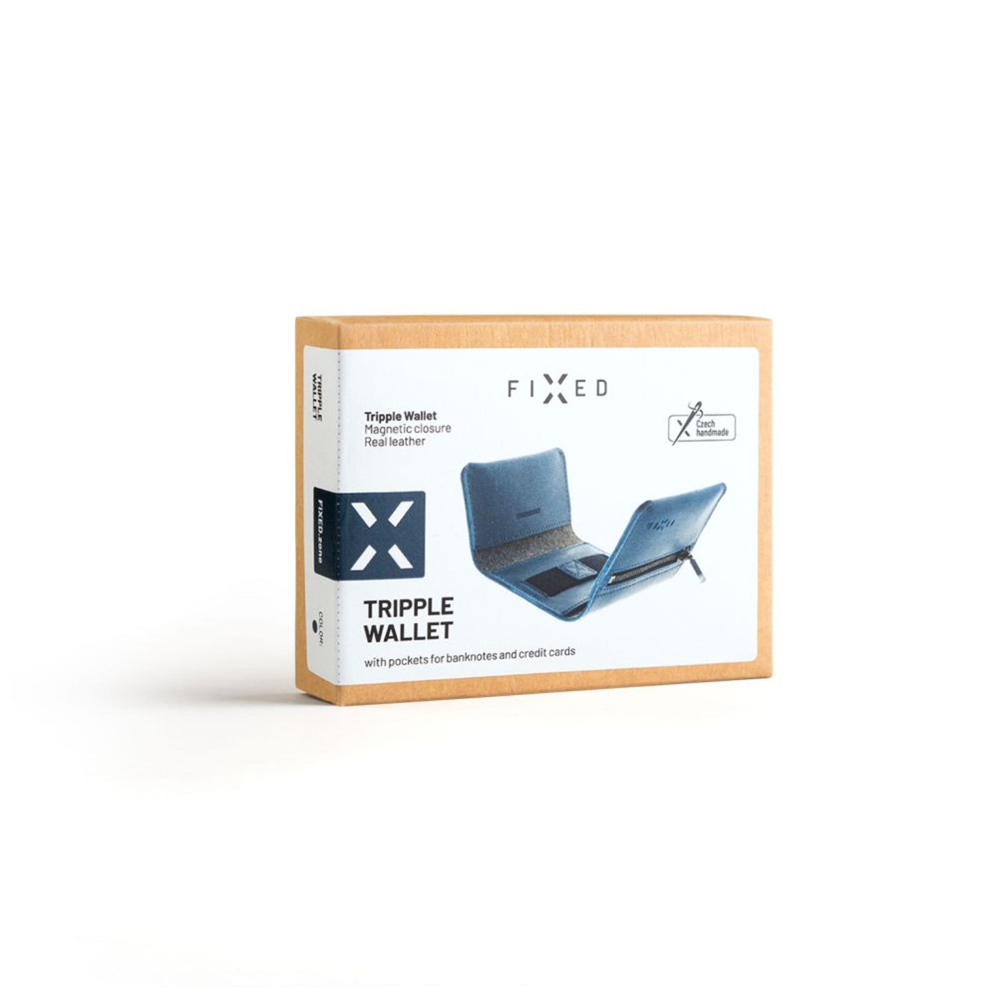 Kožená peněženka FIXED Tripple Wallet z pravé hovězí kůže, modrá - FIXED