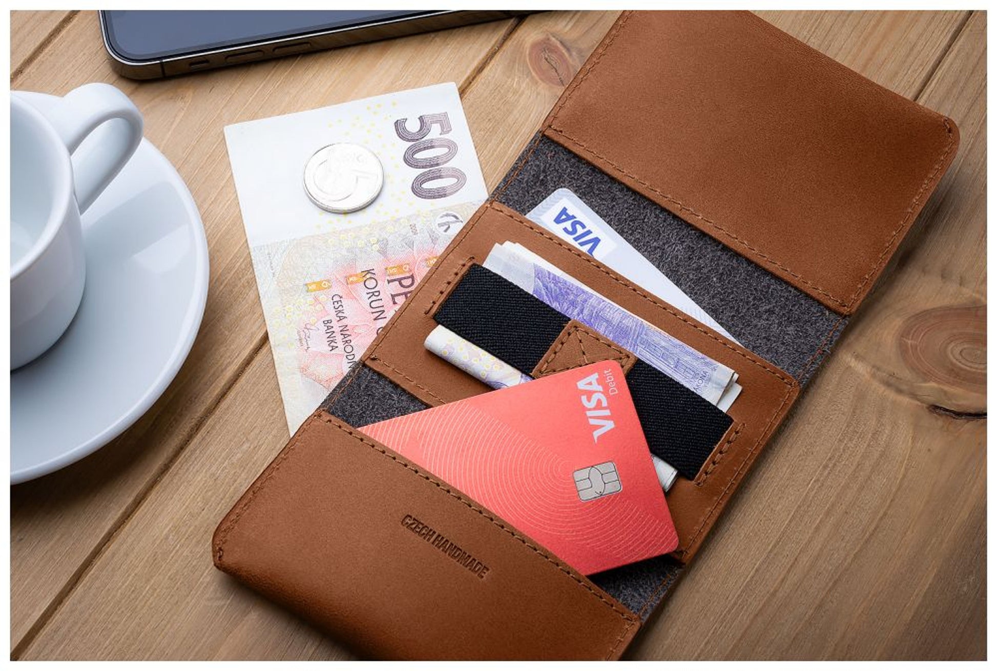 Kožená peněženka FIXED Tripple Wallet z pravé hovězí kůže, hnědá - FIXED