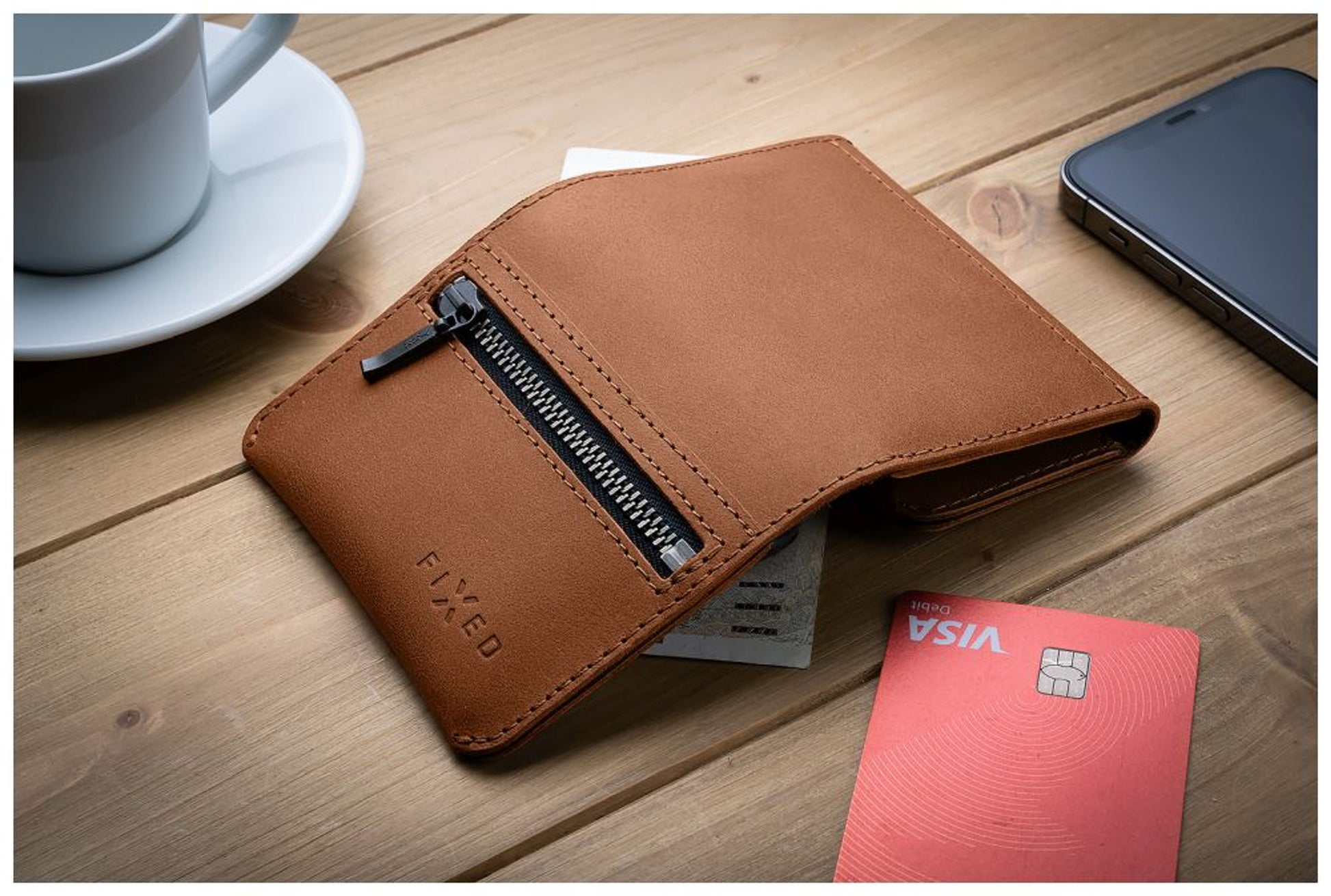 Kožená peněženka FIXED Tripple Wallet z pravé hovězí kůže, hnědá - FIXED