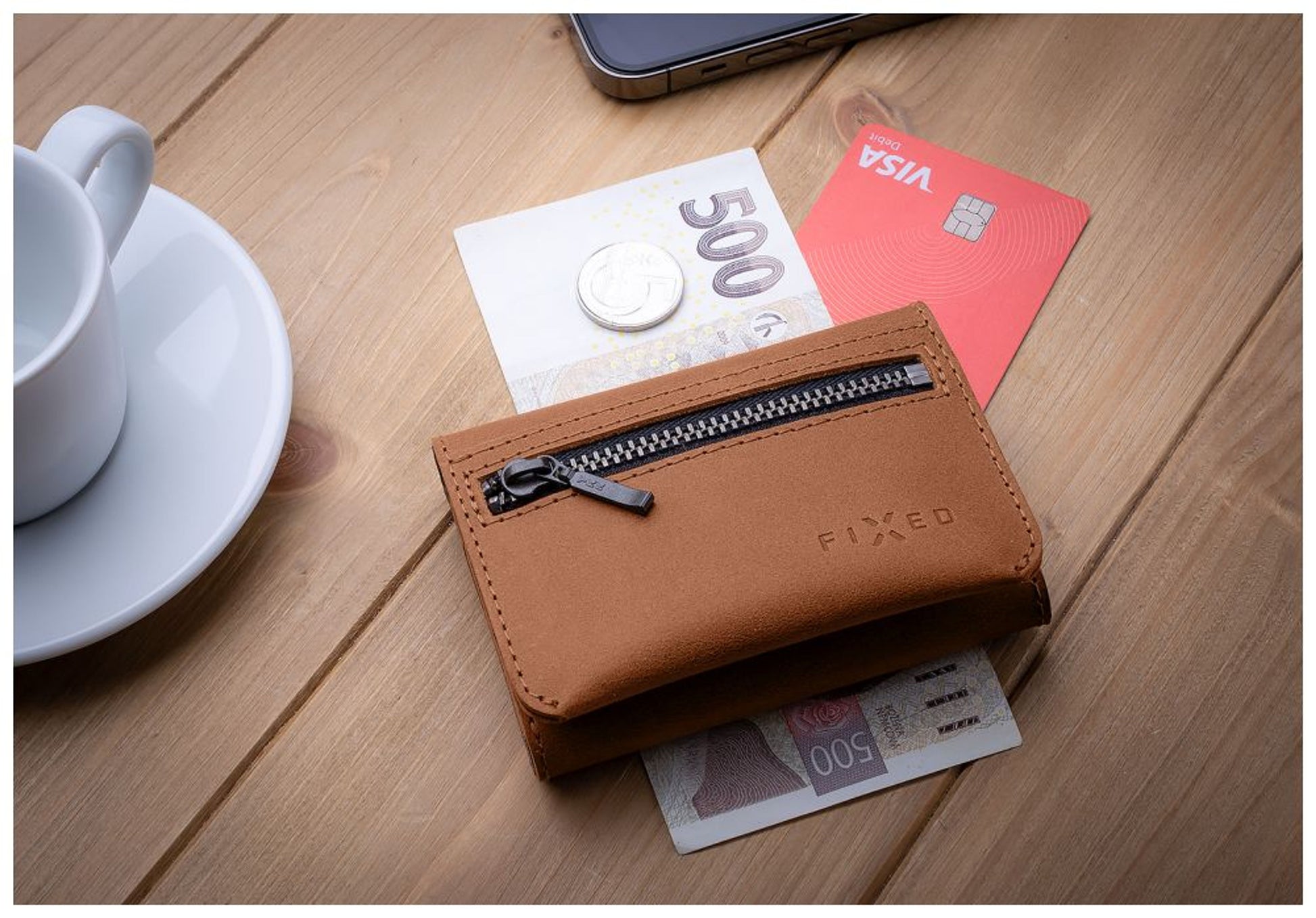 Kožená peněženka FIXED Tripple Wallet z pravé hovězí kůže, hnědá - FIXED