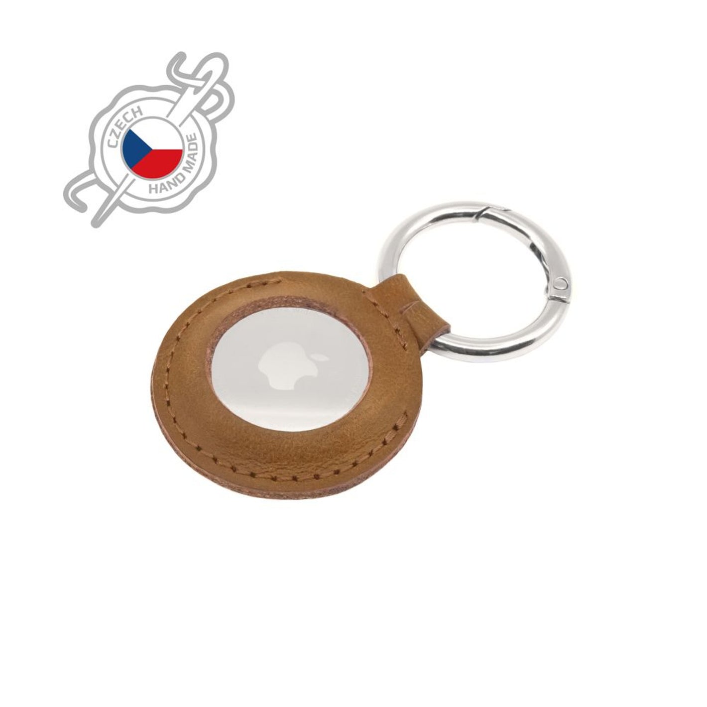 Pouzdro FIXED Case for AirTag z pravé hovězí kůže s karabinou, hnědé - FIXED