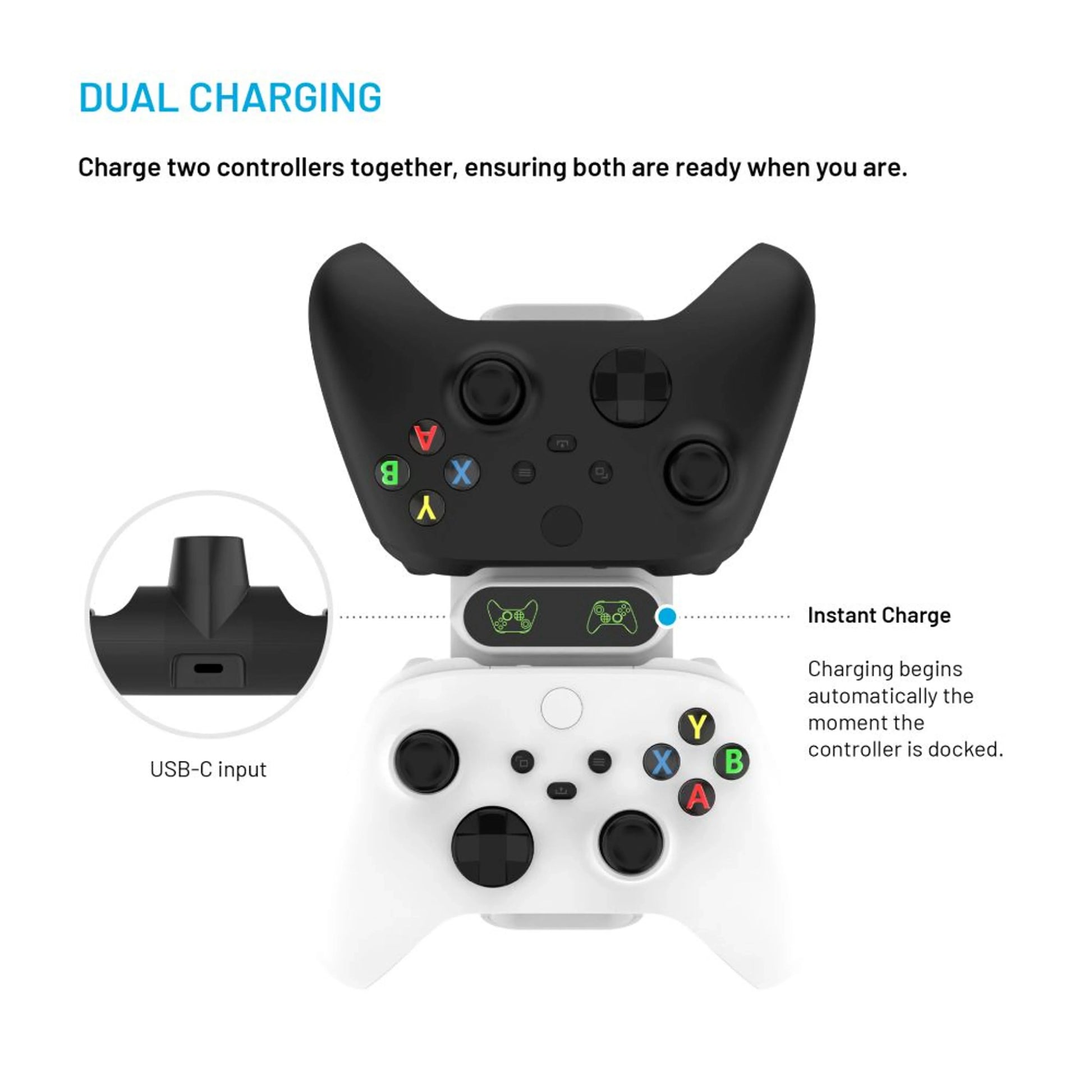 Dobíjecí stanice FIXED pro dva bezdrátové ovladače Xbox Series S, X a One, bílá - FIXED