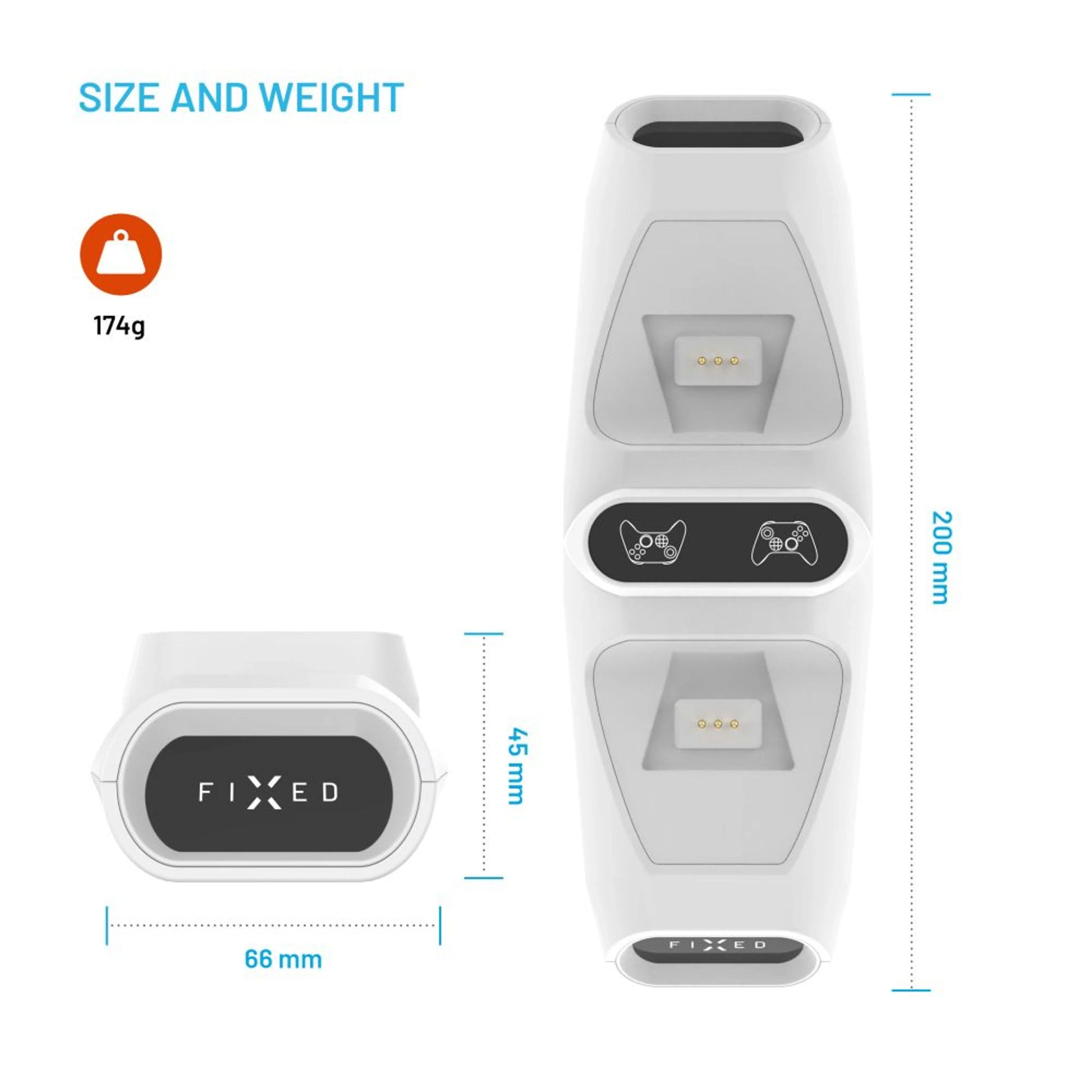 Dobíjecí stanice FIXED pro dva bezdrátové ovladače Xbox Series S, X a One, bílá - FIXED