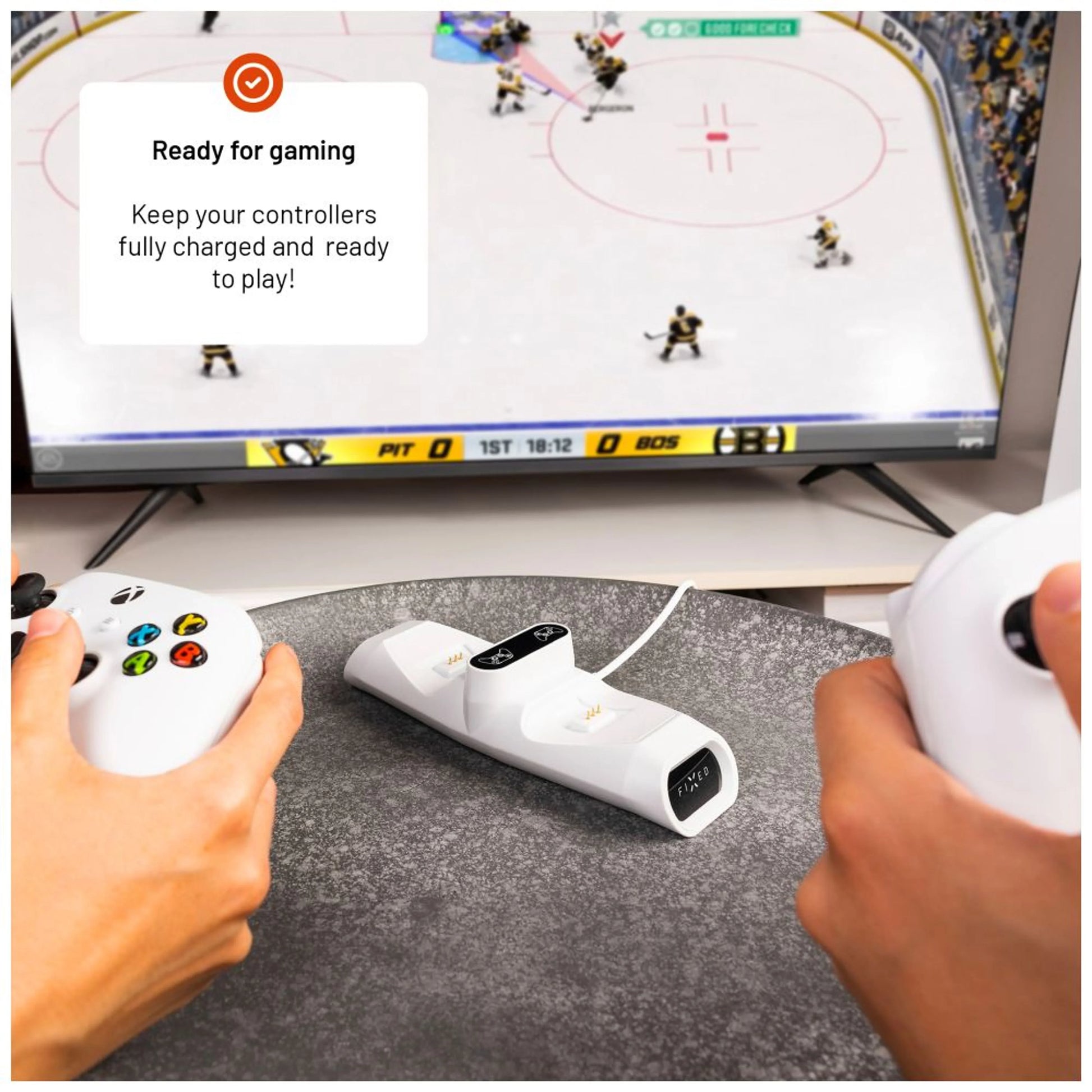 Dobíjecí stanice FIXED pro dva bezdrátové ovladače Xbox Series S, X a One, bílá - FIXED