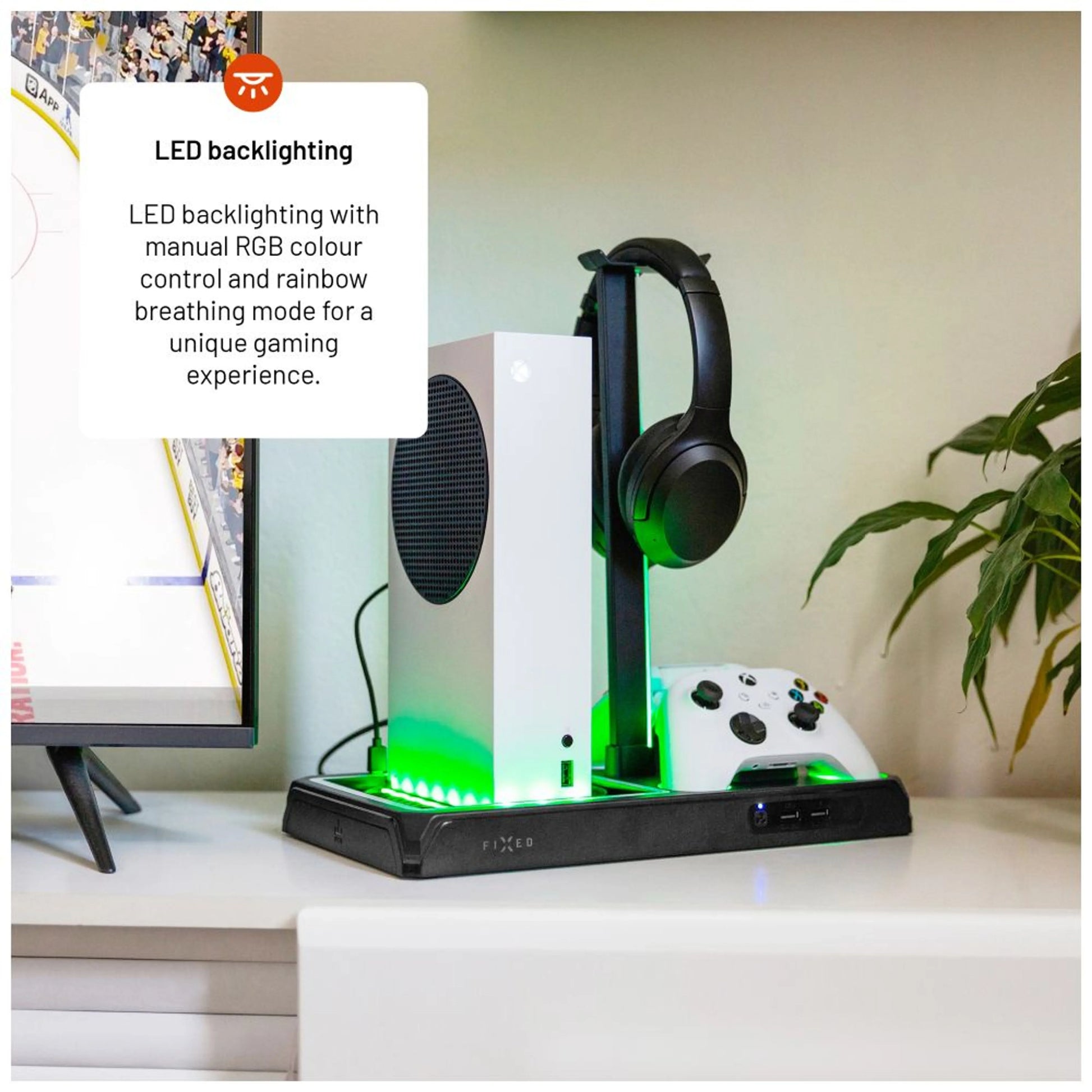 Multifunkční stanice FIXED pro Xbox Series X a S s odvětráváním a nabíjením pro dva ovladače Xbox, černá - FIXED