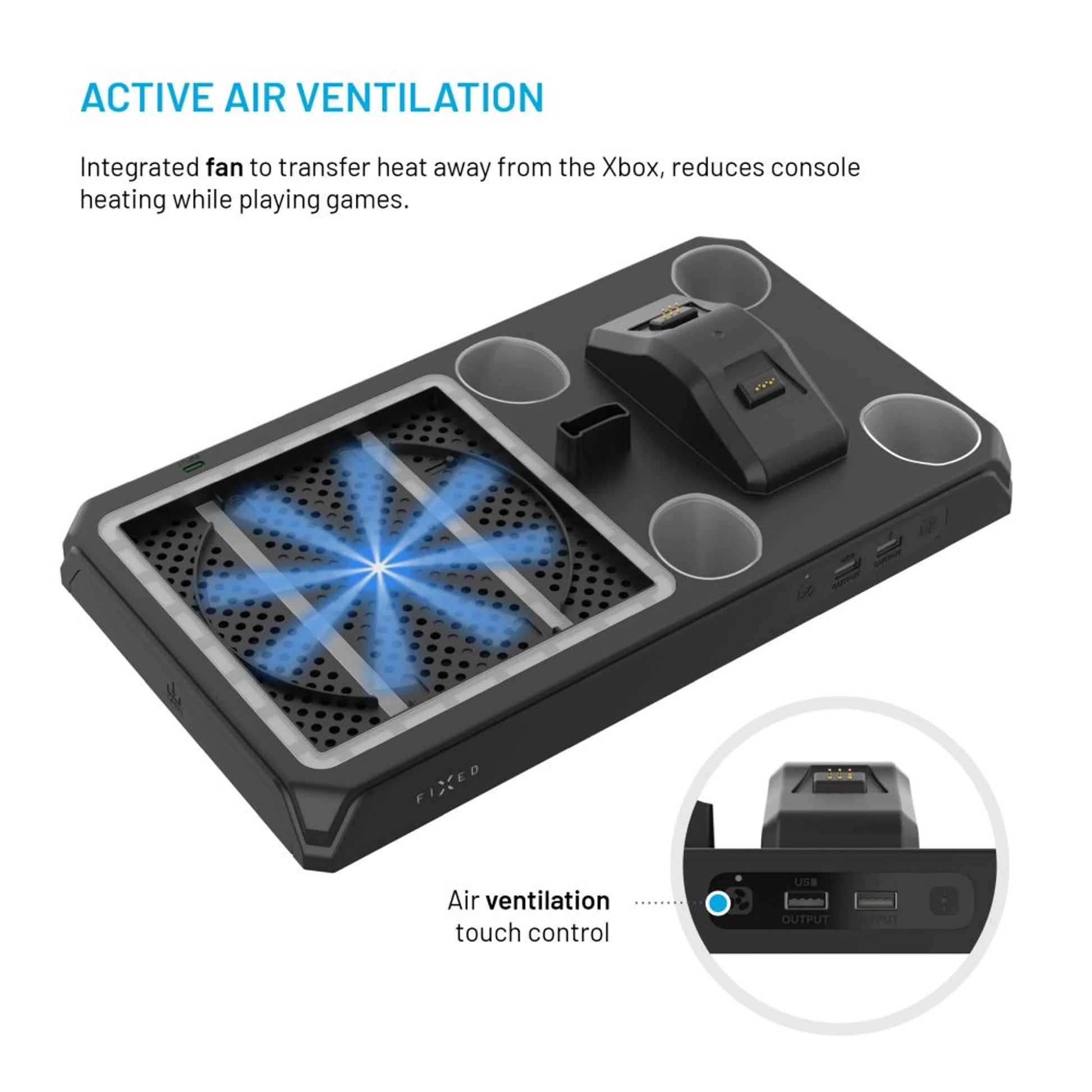 Multifunkční stanice FIXED pro Xbox Series X a S s odvětráváním a nabíjením pro dva ovladače Xbox, černá - FIXED