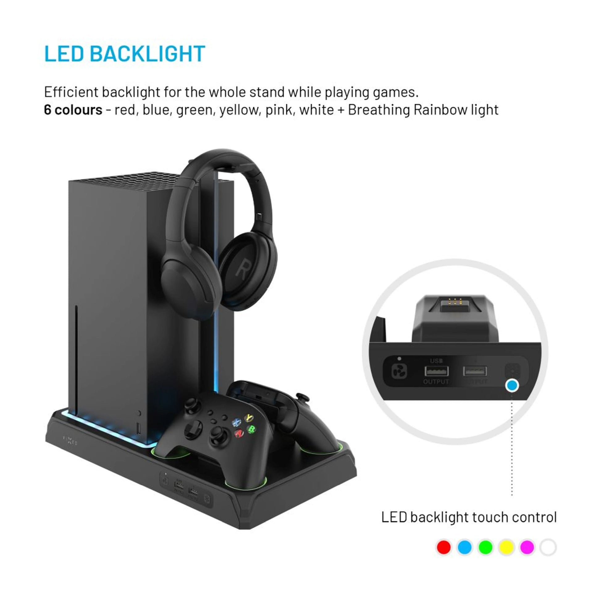 Multifunkční stanice FIXED pro Xbox Series X a S s odvětráváním a nabíjením pro dva ovladače Xbox, černá - FIXED