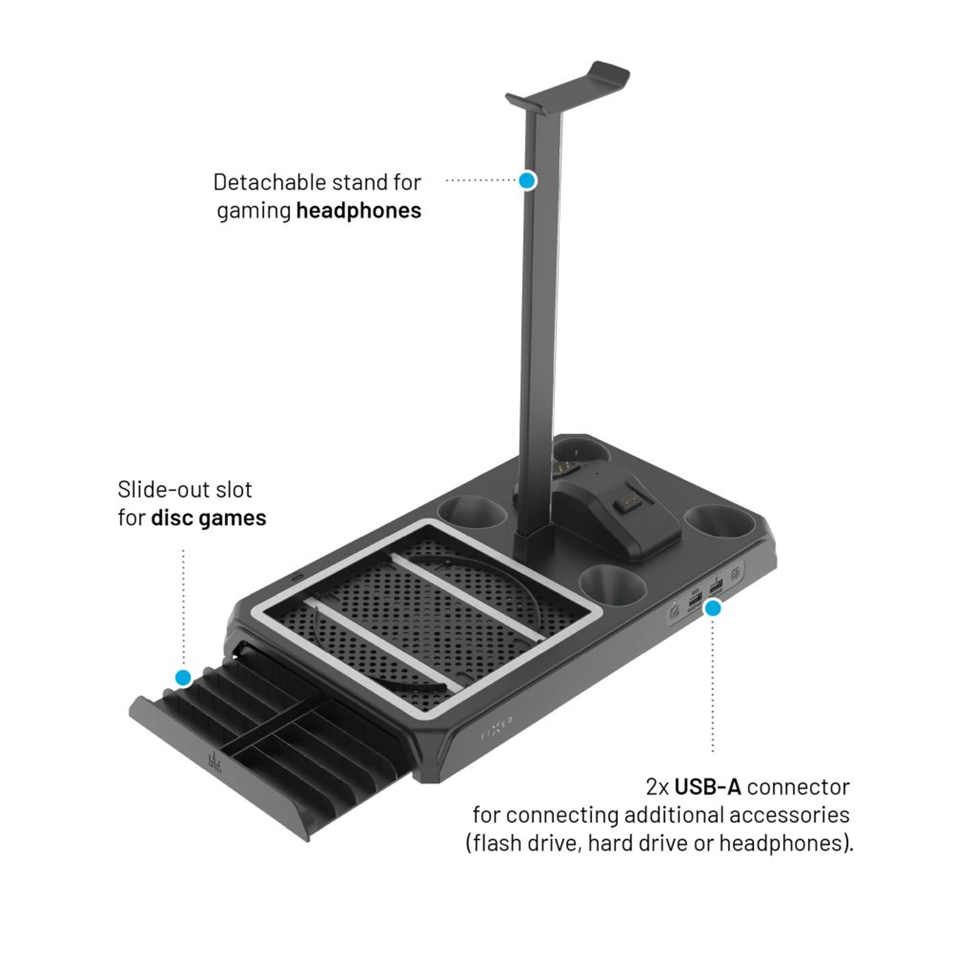 Multifunkční stanice FIXED pro Xbox Series X a S s odvětráváním a nabíjením pro dva ovladače Xbox, černá - FIXED