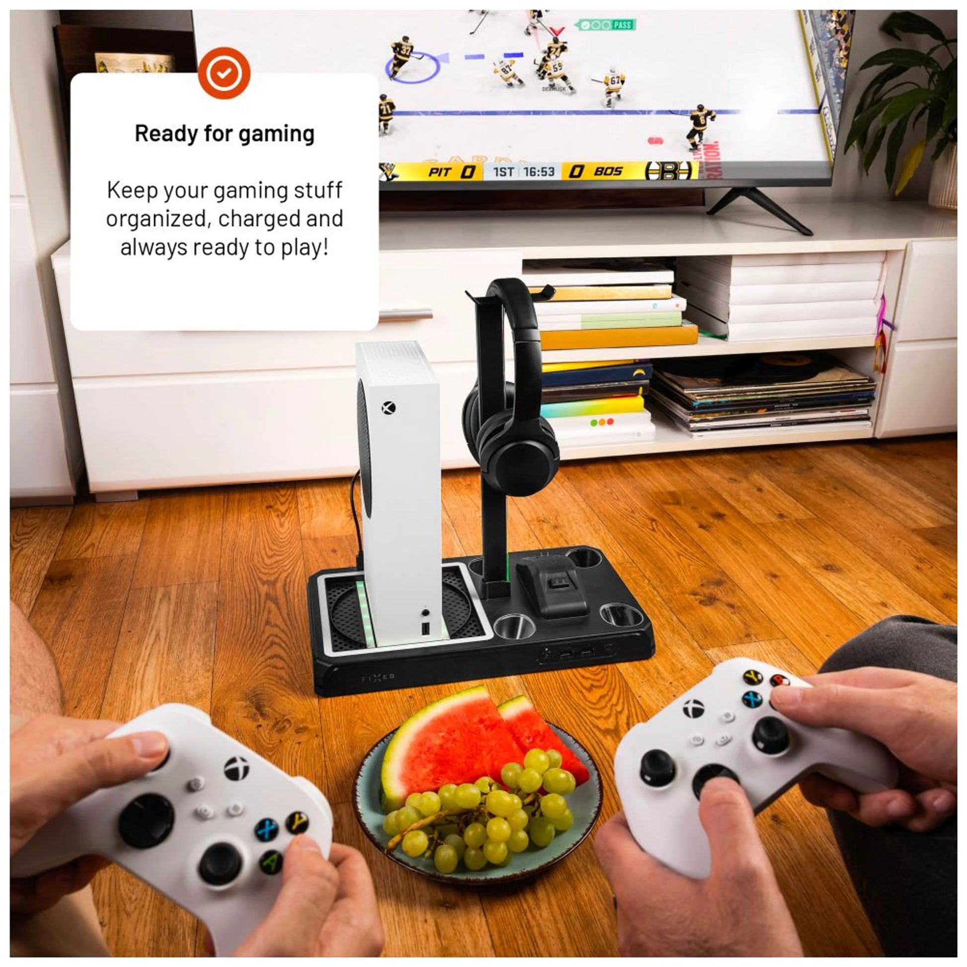 Multifunkční stanice FIXED pro Xbox Series X a S s odvětráváním a nabíjením pro dva ovladače Xbox, černá - FIXED