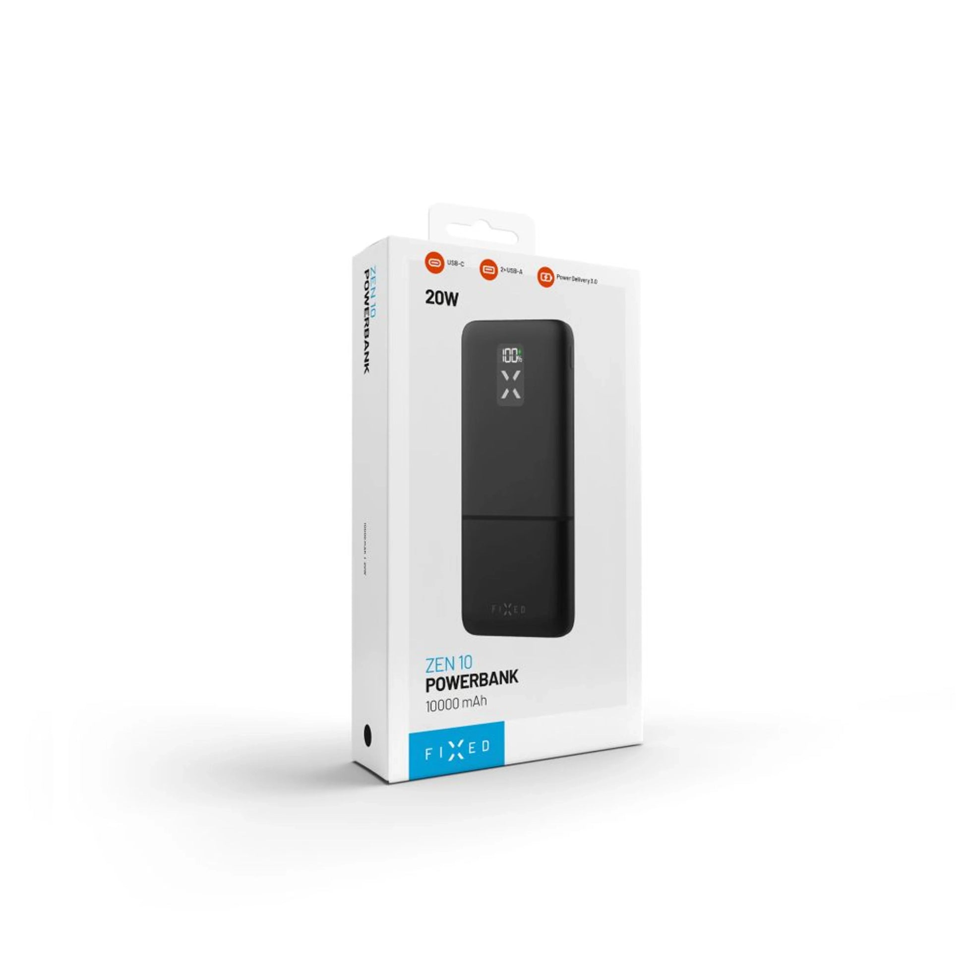 Powerbanka FIXED Zen 10 s LCD displejem a výstupem PD 20W, 10 000 mAh, černá - FIXED