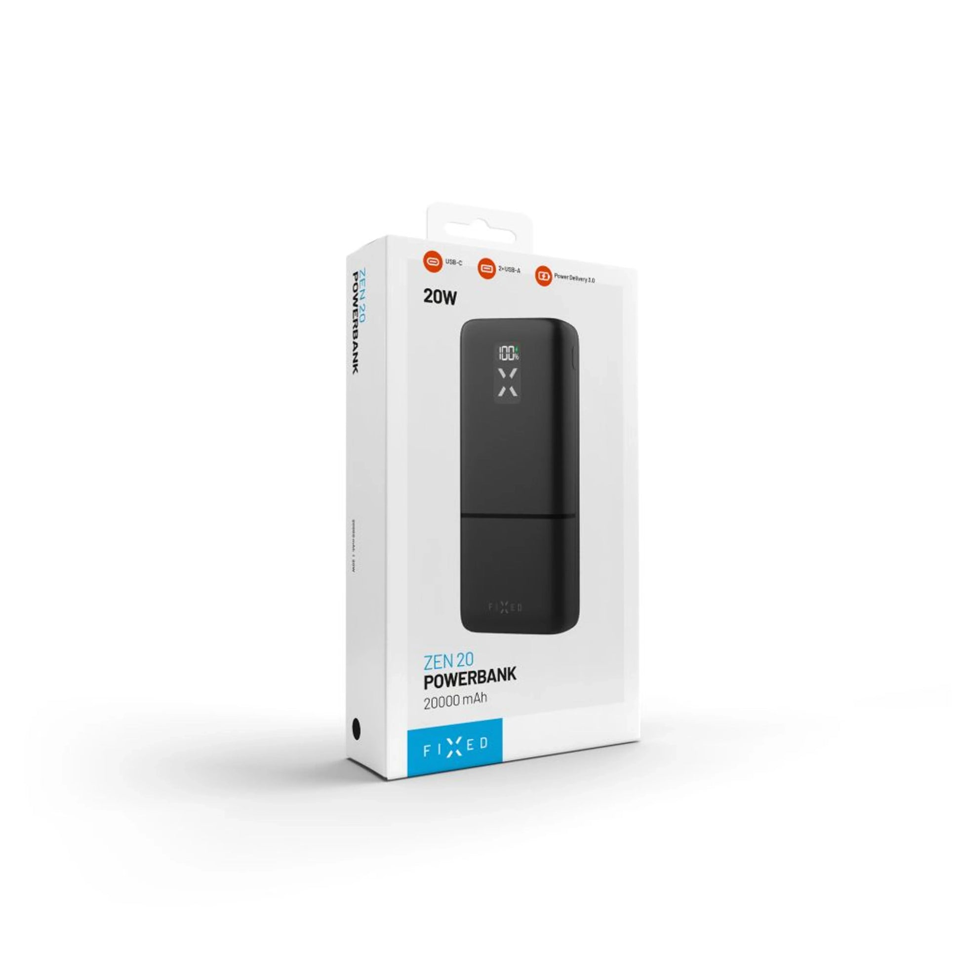 Powerbanka FIXED Zen 20 s LCD displejem a výstupem PD 20W, 20 000 mAh, černá - FIXED