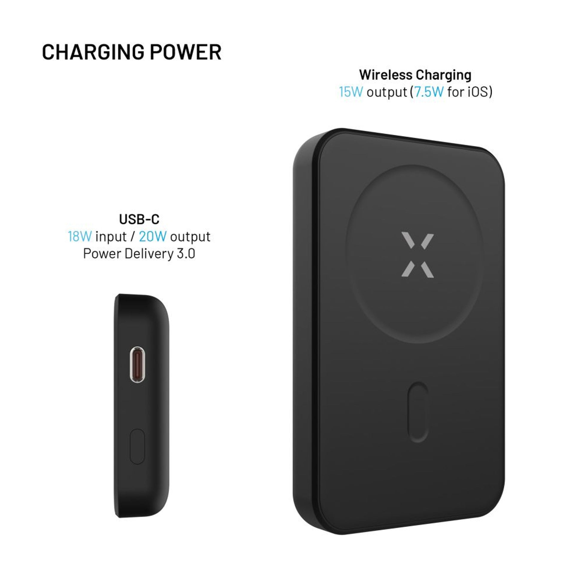 Powerbanka FIXED MagZen (2nd gen.) s bezdrátovým nabíjením a podporou MagSafe, 10 000 mAh, černá - FIXED
