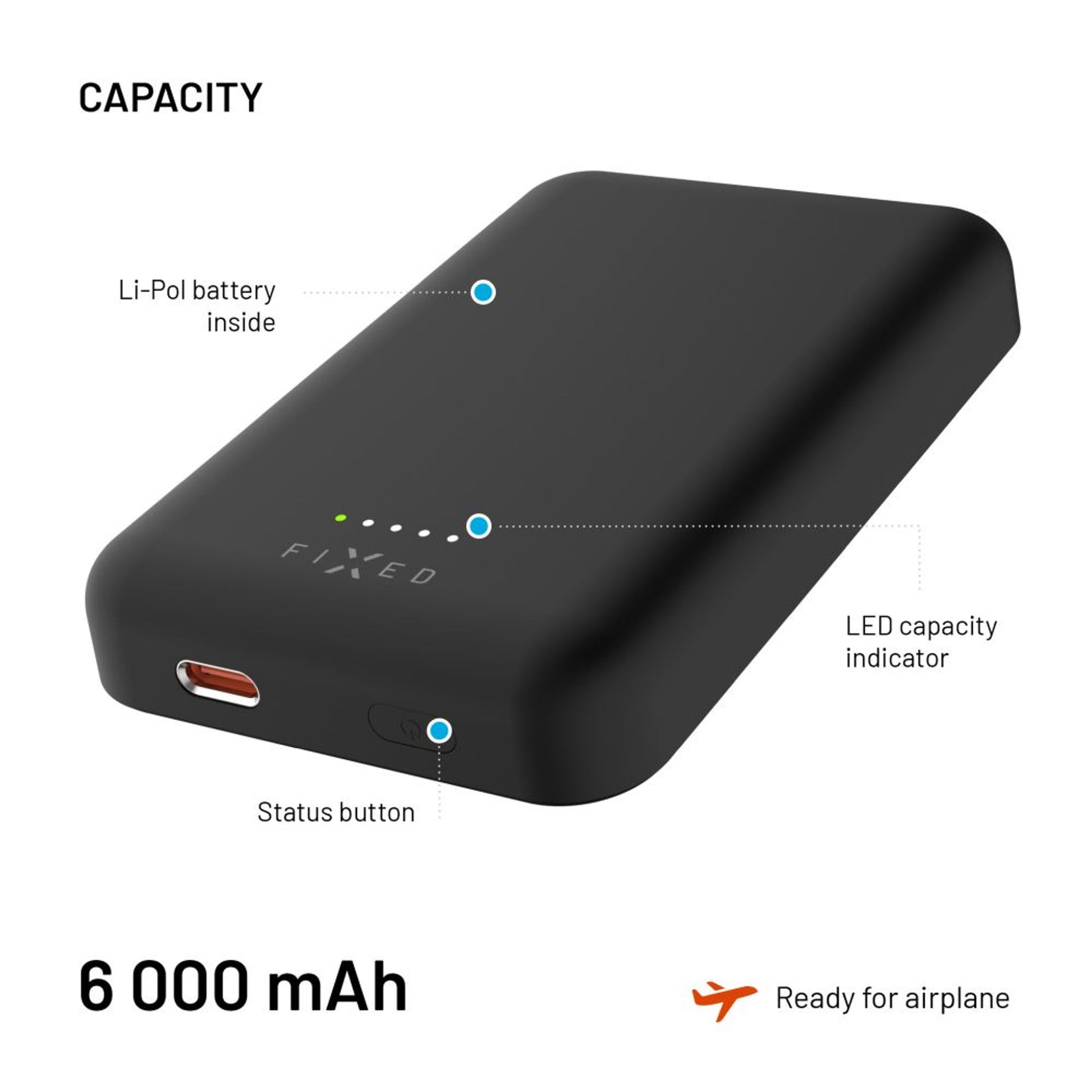 Powerbanka FIXED MagZen (2nd gen.) s bezdrátovým nabíjením a podporou MagSafe, 10 000 mAh, černá - FIXED