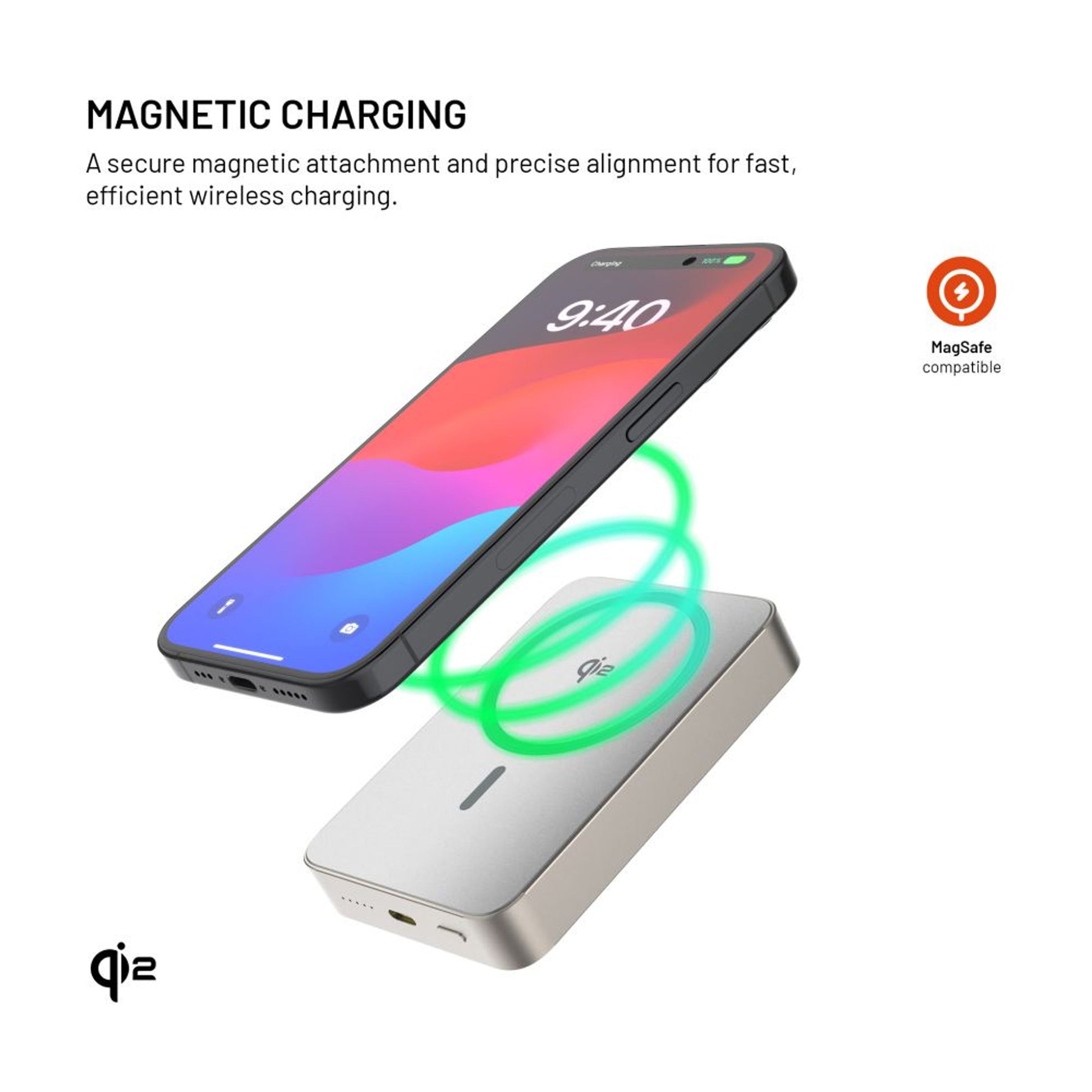 Powerbanka FIXED MagZen 10 Crystal s bezdrátovým nabíjením se standardem Qi2 a podporou MagSafe, 10 000 mAh, titanová - FIXED