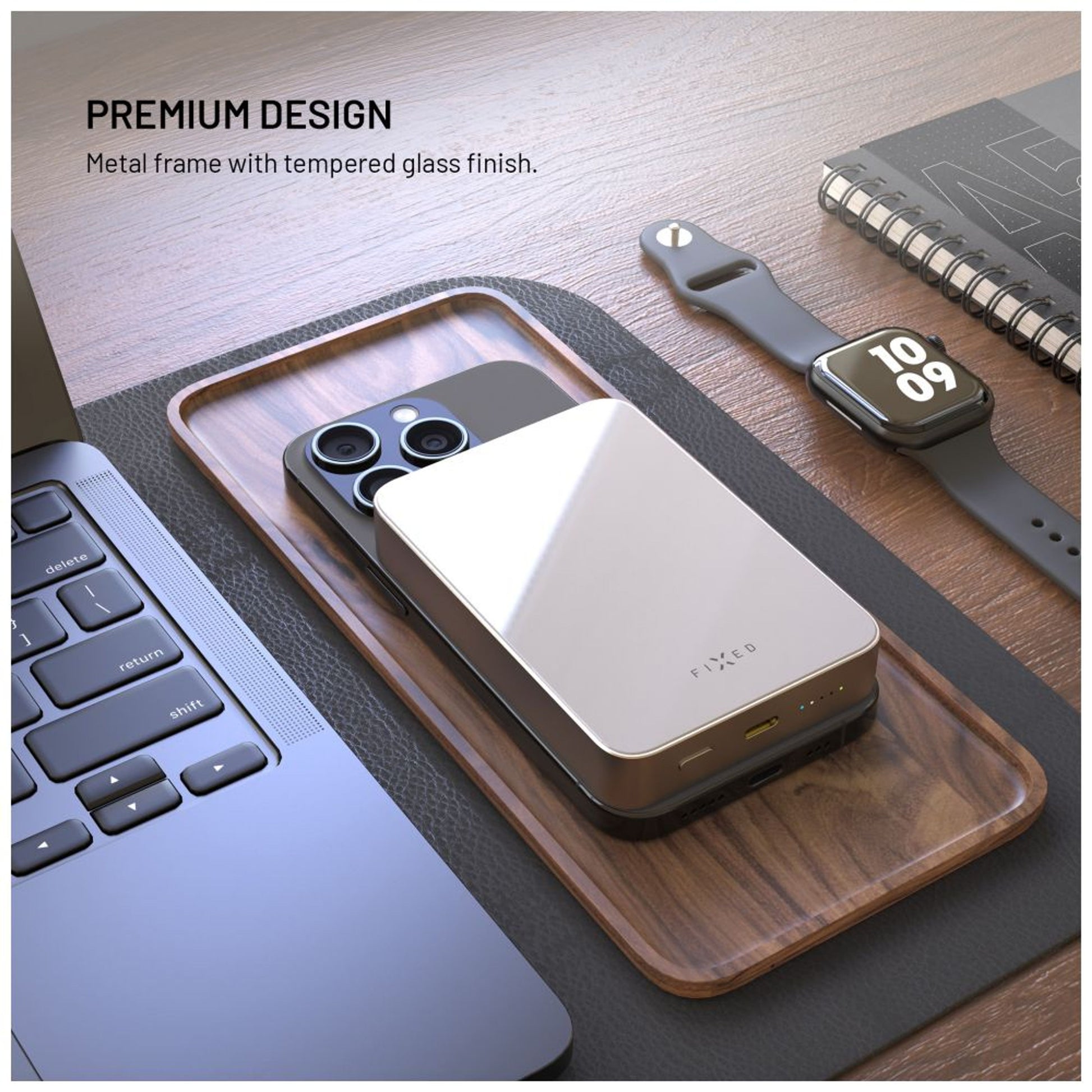 Powerbanka FIXED MagZen 10 Crystal s bezdrátovým nabíjením se standardem Qi2 a podporou MagSafe, 10 000 mAh, titanová - FIXED