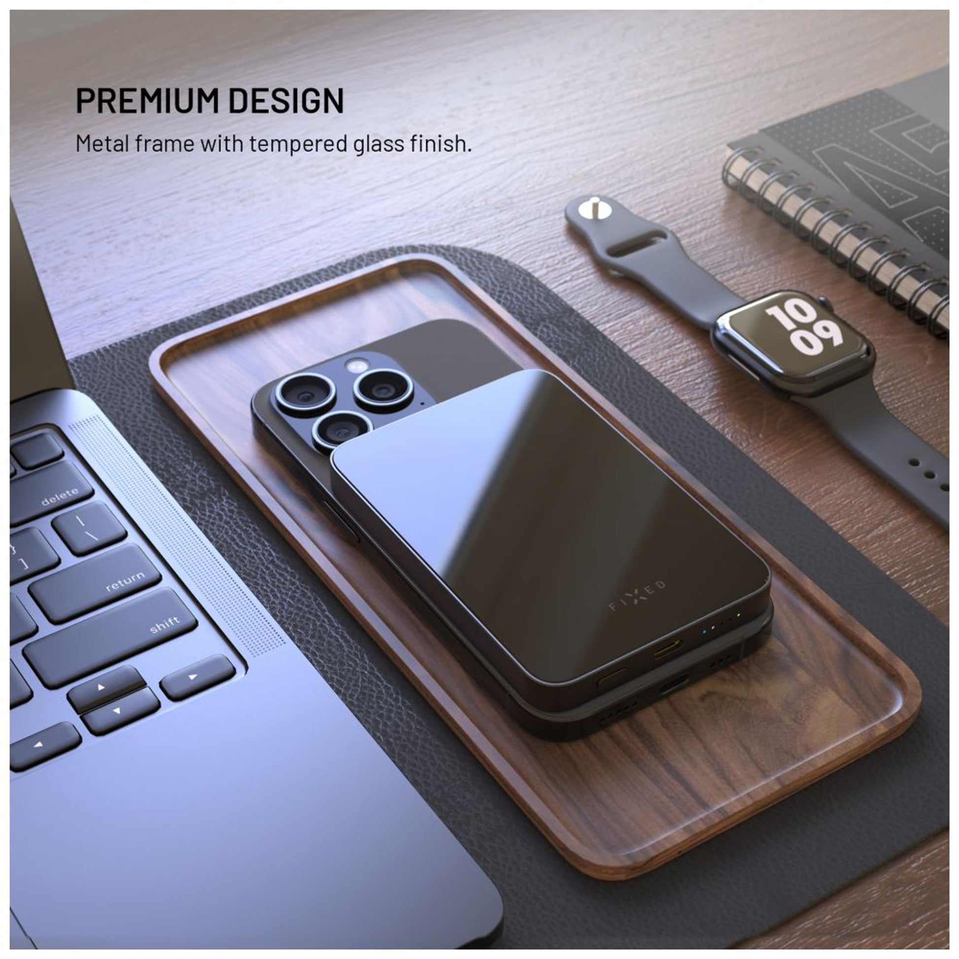 Powerbanka FIXED MagZen 5 Crystal s bezdrátovým nabíjením se standardem Qi2 a podporou MagSafe, 5 000 mAh, černá - FIXED