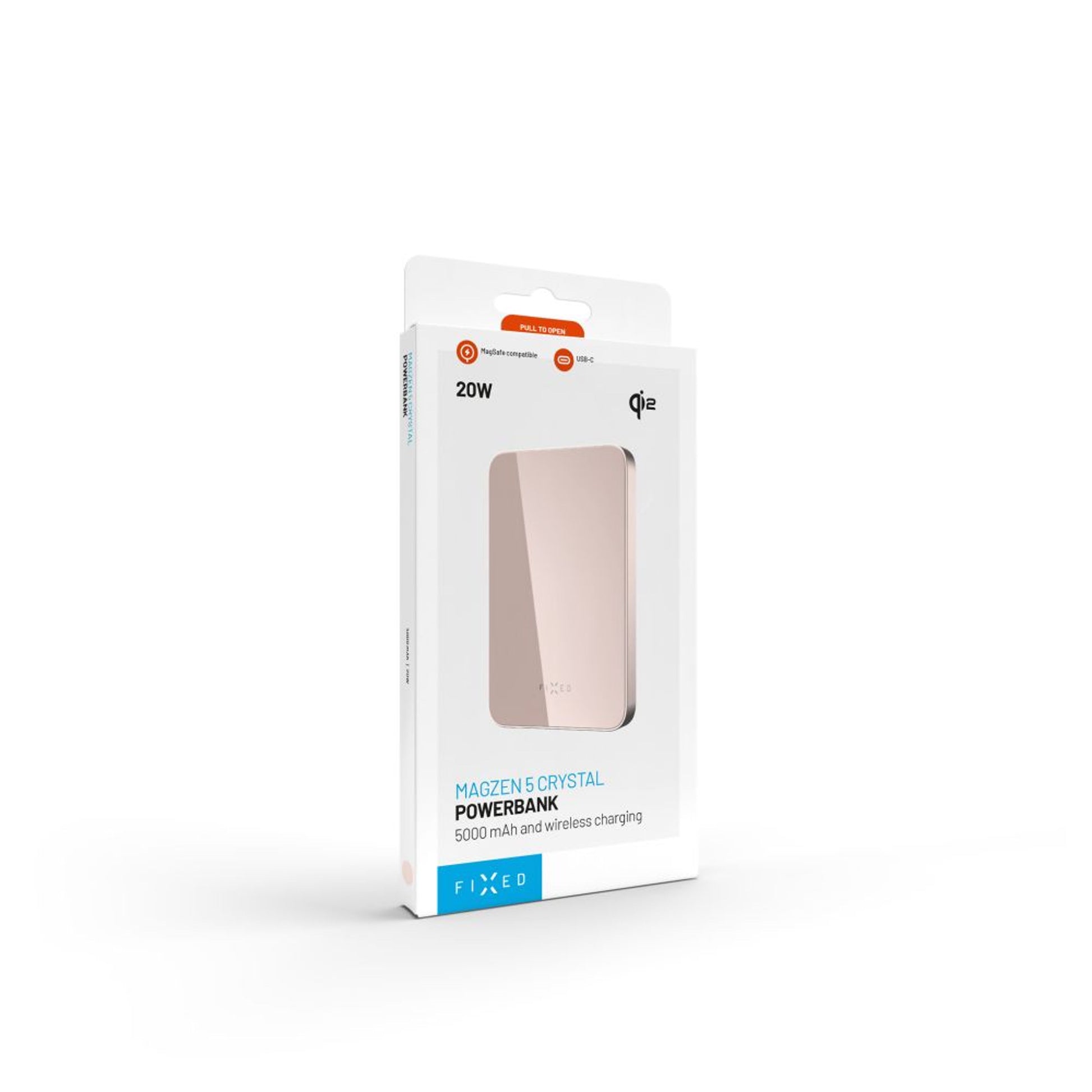 Powerbanka FIXED MagZen 5 Crystal s bezdrátovým nabíjením se standardem Qi2 a podporou MagSafe, 5 000 mAh, růžová - FIXED