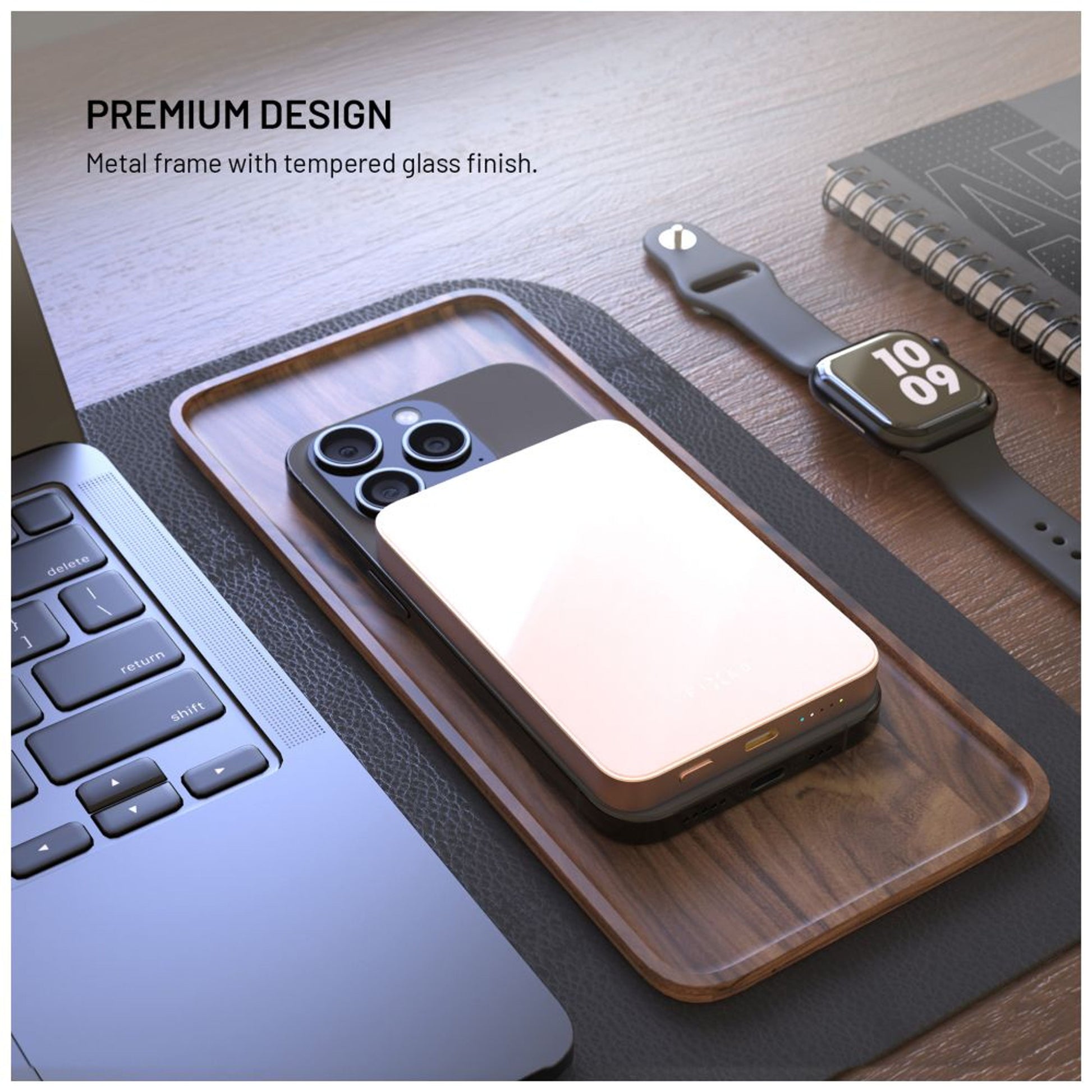 Powerbanka FIXED MagZen 5 Crystal s bezdrátovým nabíjením se standardem Qi2 a podporou MagSafe, 5 000 mAh, růžová - FIXED