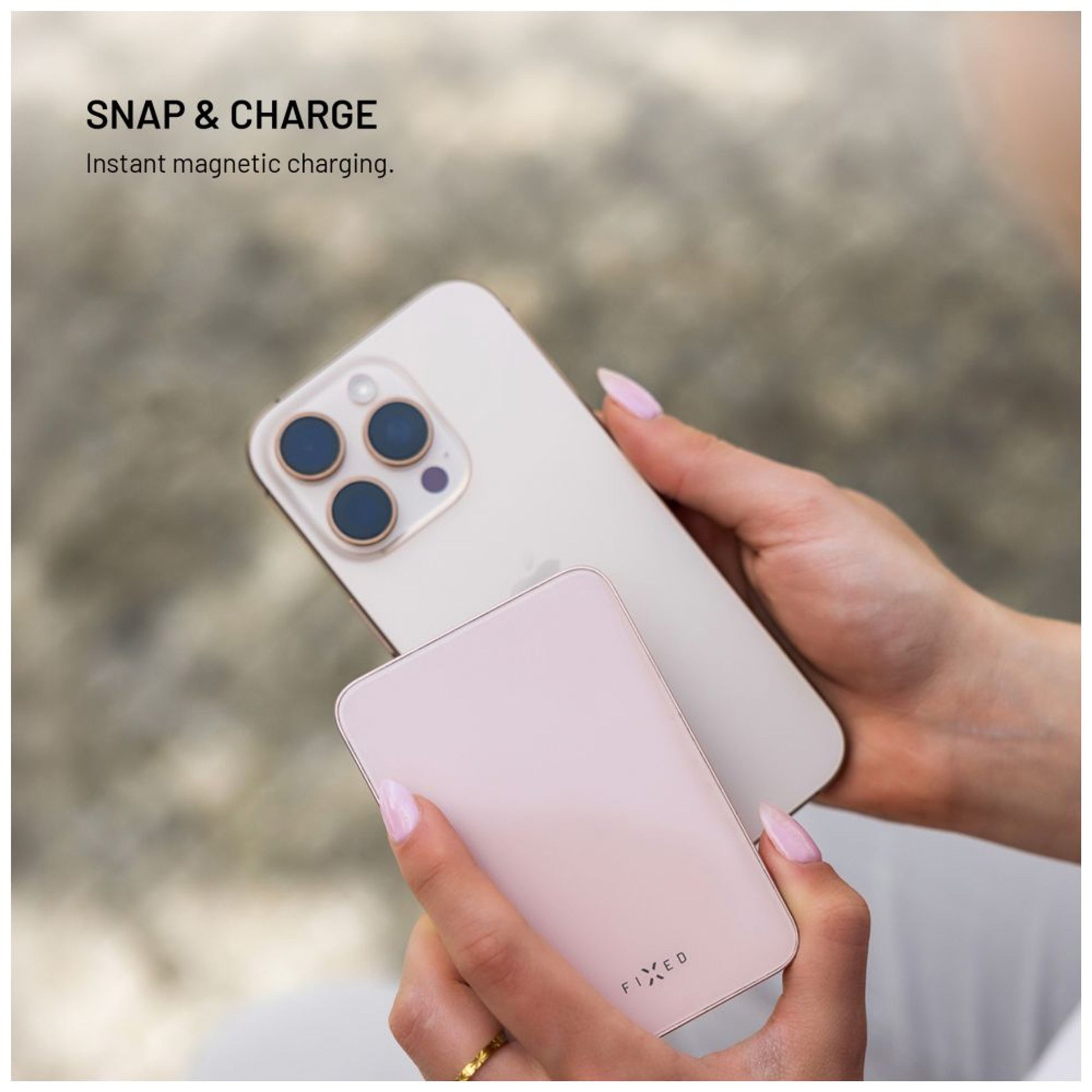 Powerbanka FIXED MagZen 5 Crystal s bezdrátovým nabíjením se standardem Qi2 a podporou MagSafe, 5 000 mAh, růžová - FIXED