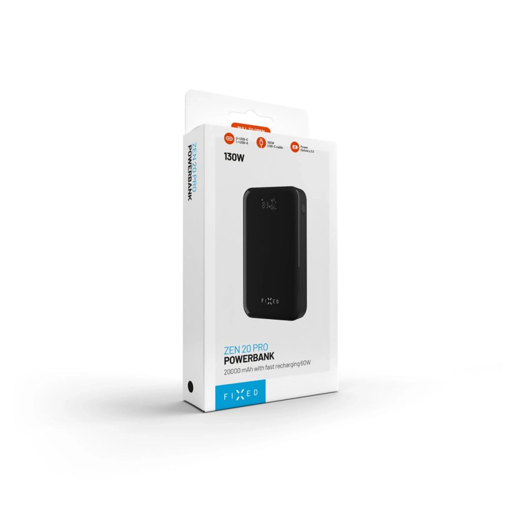 Powerbanka FIXED Zen 20 Pro s LCD displejem a výstupem 130W, 20 000 mAh, černá - FIXED