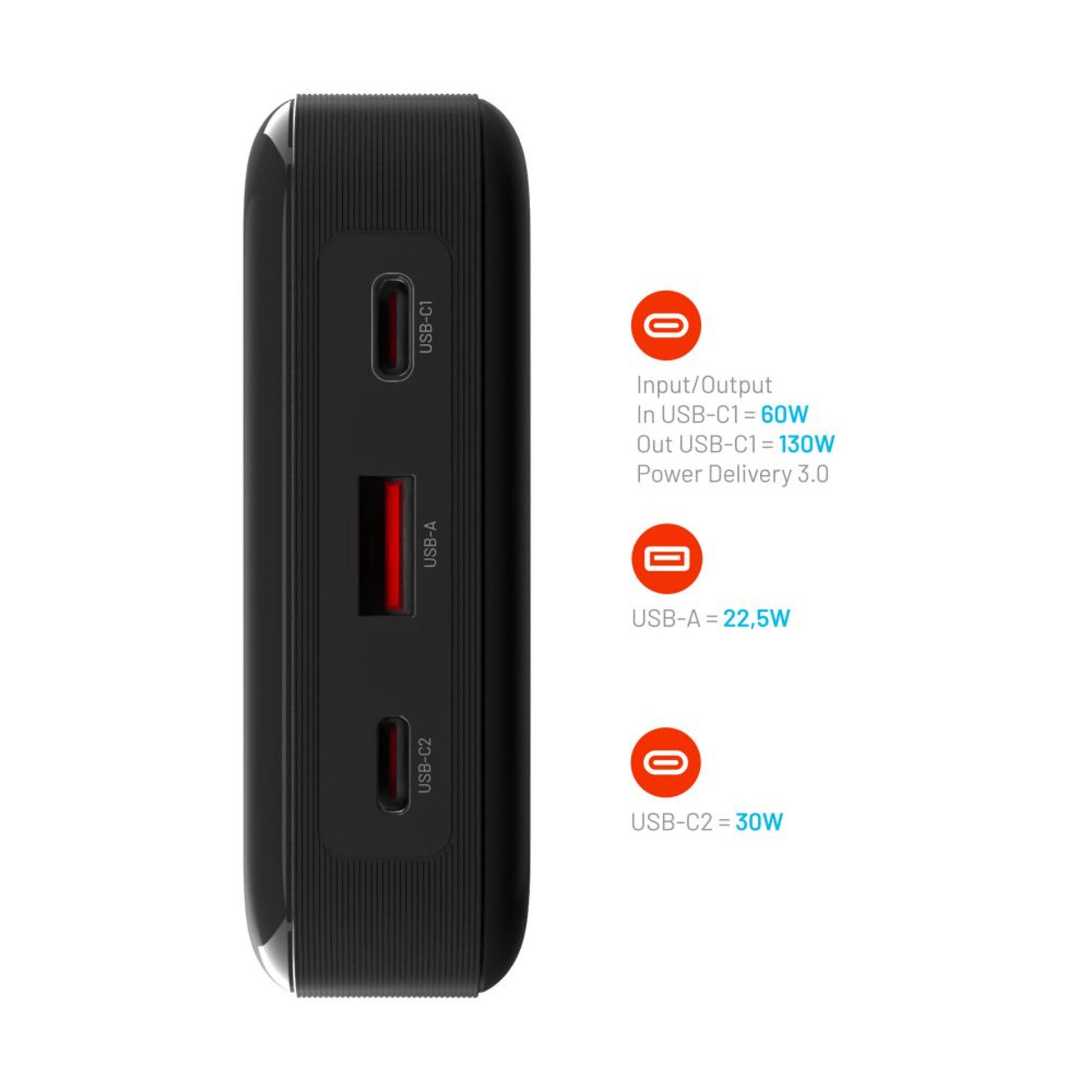 Powerbanka FIXED Zen 20 Pro s LCD displejem a výstupem 130W, 20 000 mAh, černá - FIXED