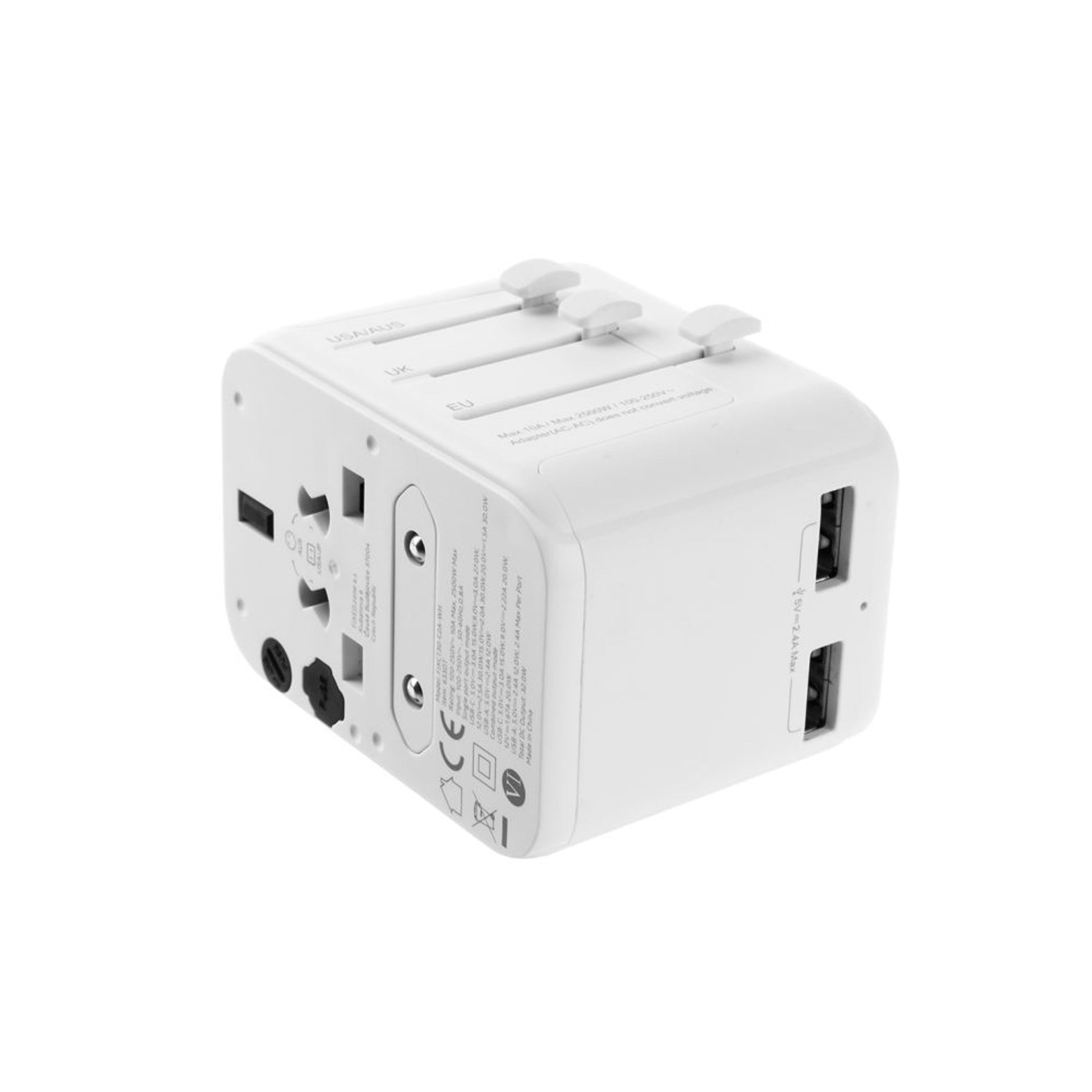 Cestovní adaptér FIXED pro EU, UK a USA/AUS, s 1xUSB-C a 2xUSB výstupem, GaN, PD 30W, bílý,rozbaleno - FIXED