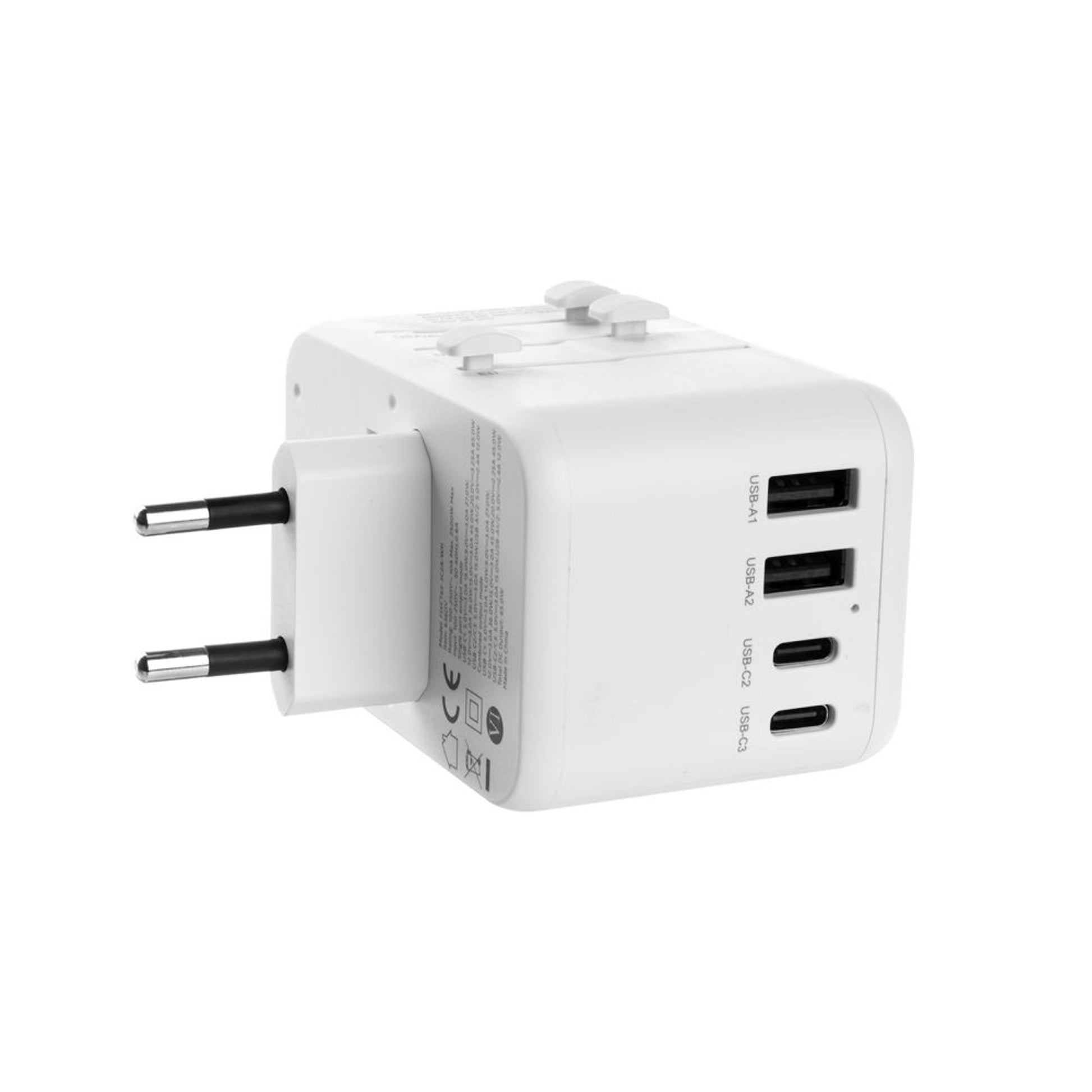 Cestovní adaptér FIXED pro EU, UK a USA/AUS, s 3xUSB-C a 2xUSB výstupem, GaN, PD 65W, bílý,rozbaleno - FIXED