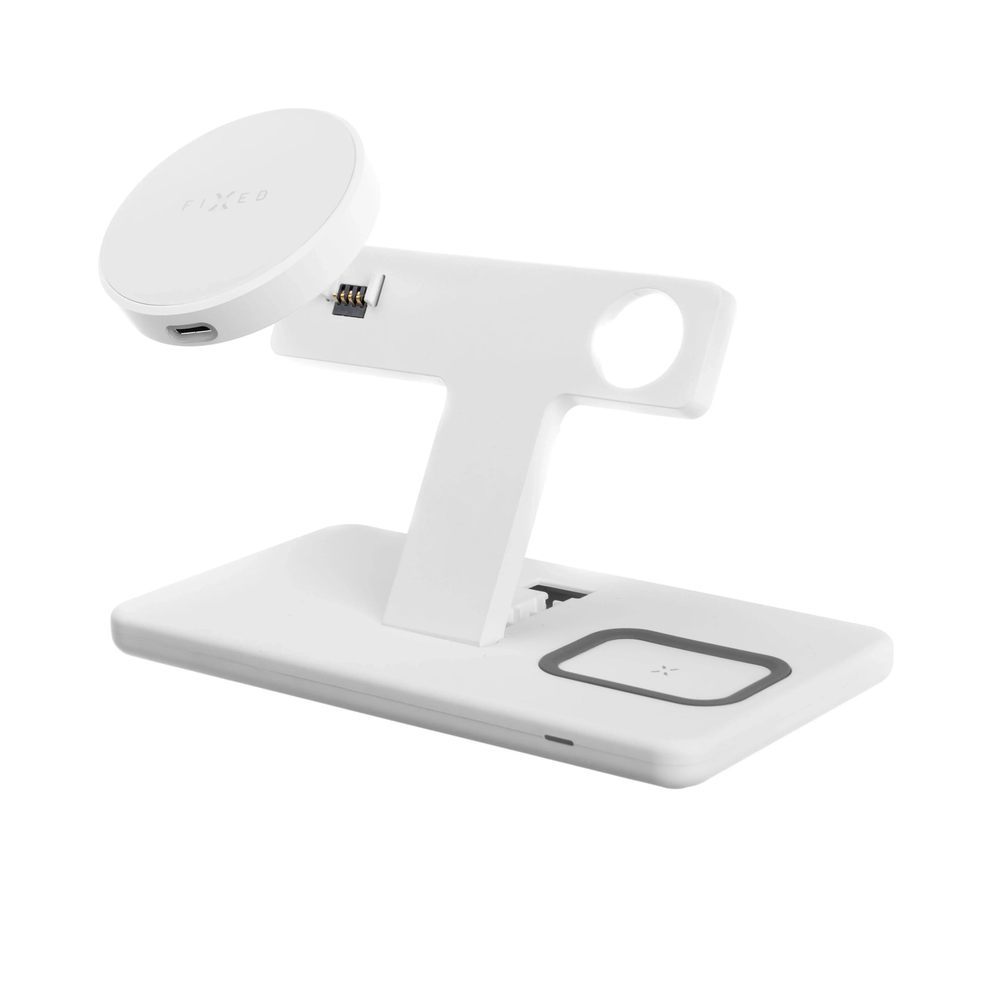 Stojánek s bezdrátovým nabíjením 3v1 FIXED MagPowerstation s podporou uchycení MagSafe, 15W+15W+5W, bíly,rozbaleno - FIXED