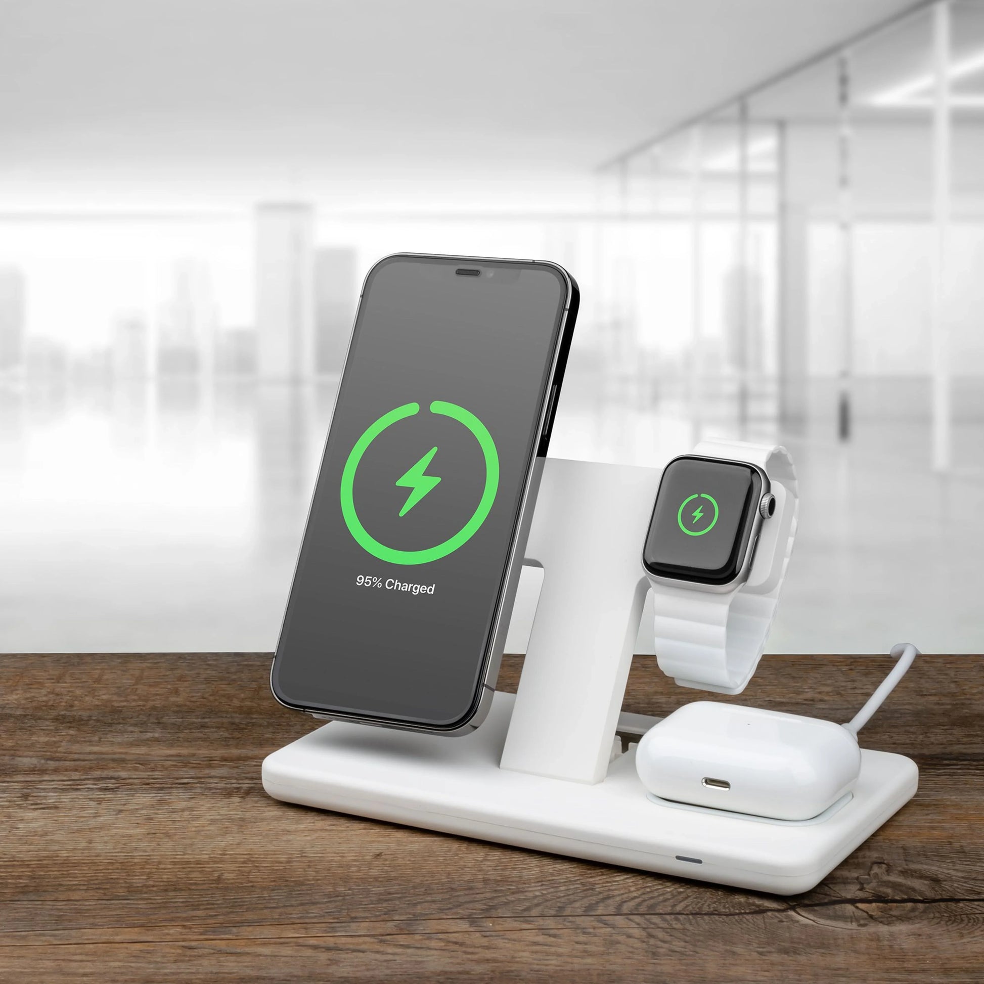 Stojánek s bezdrátovým nabíjením 3v1 FIXED MagPowerstation s podporou uchycení MagSafe, 15W+15W+5W, bíly,rozbaleno - FIXED