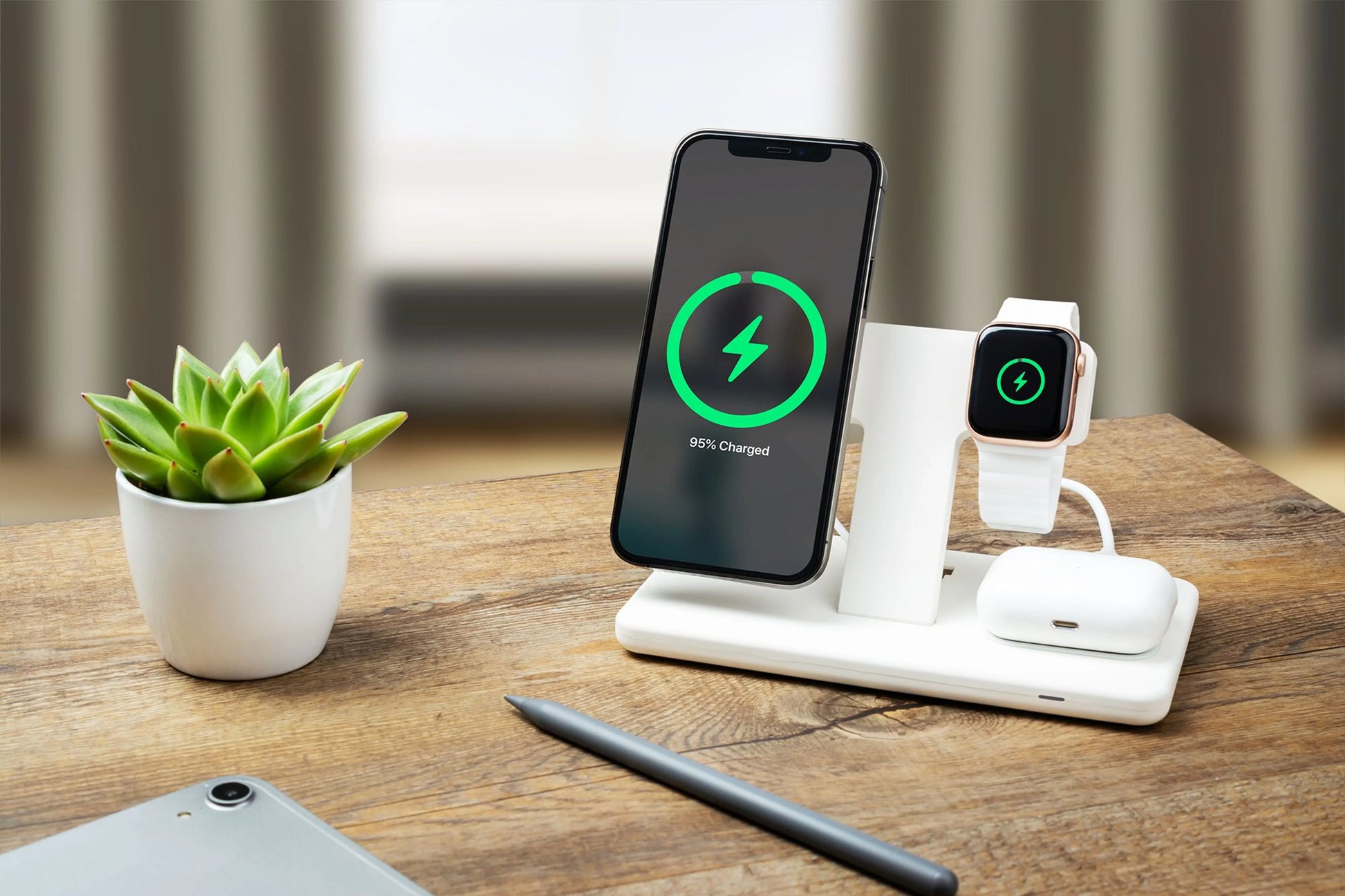 Stojánek s bezdrátovým nabíjením 3v1 FIXED MagPowerstation s podporou uchycení MagSafe, 15W+15W+5W, bíly,rozbaleno - FIXED