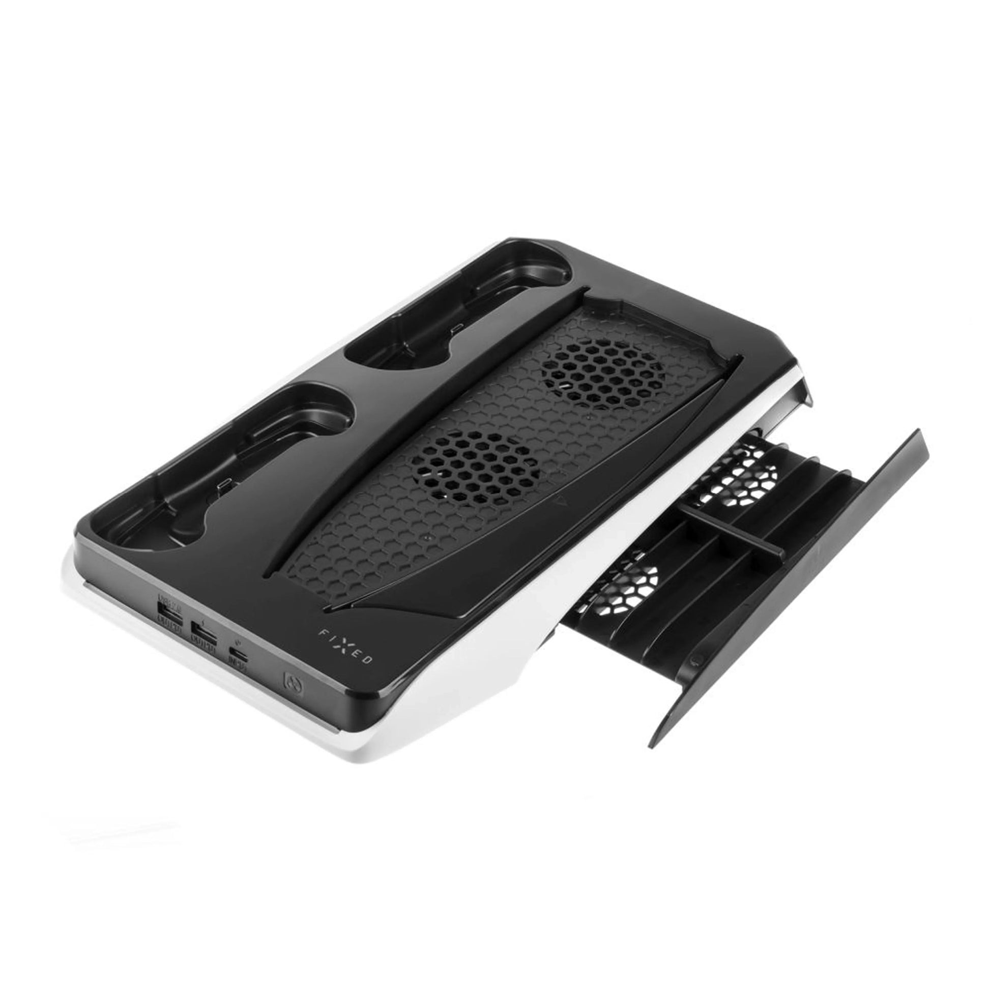 Multifunkční stanice FIXED pro PlayStation 5 s chlazením a nabíjením pro dva ovladače DualSense, černo-bílá,rozbaleno - FIXED