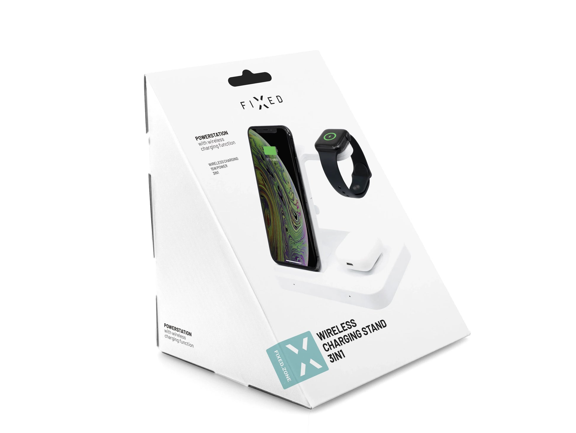 Stojánek FIXED Powerstation s bezdrátovým nabíjením až pro 3 zařízení, bílý - FIXED