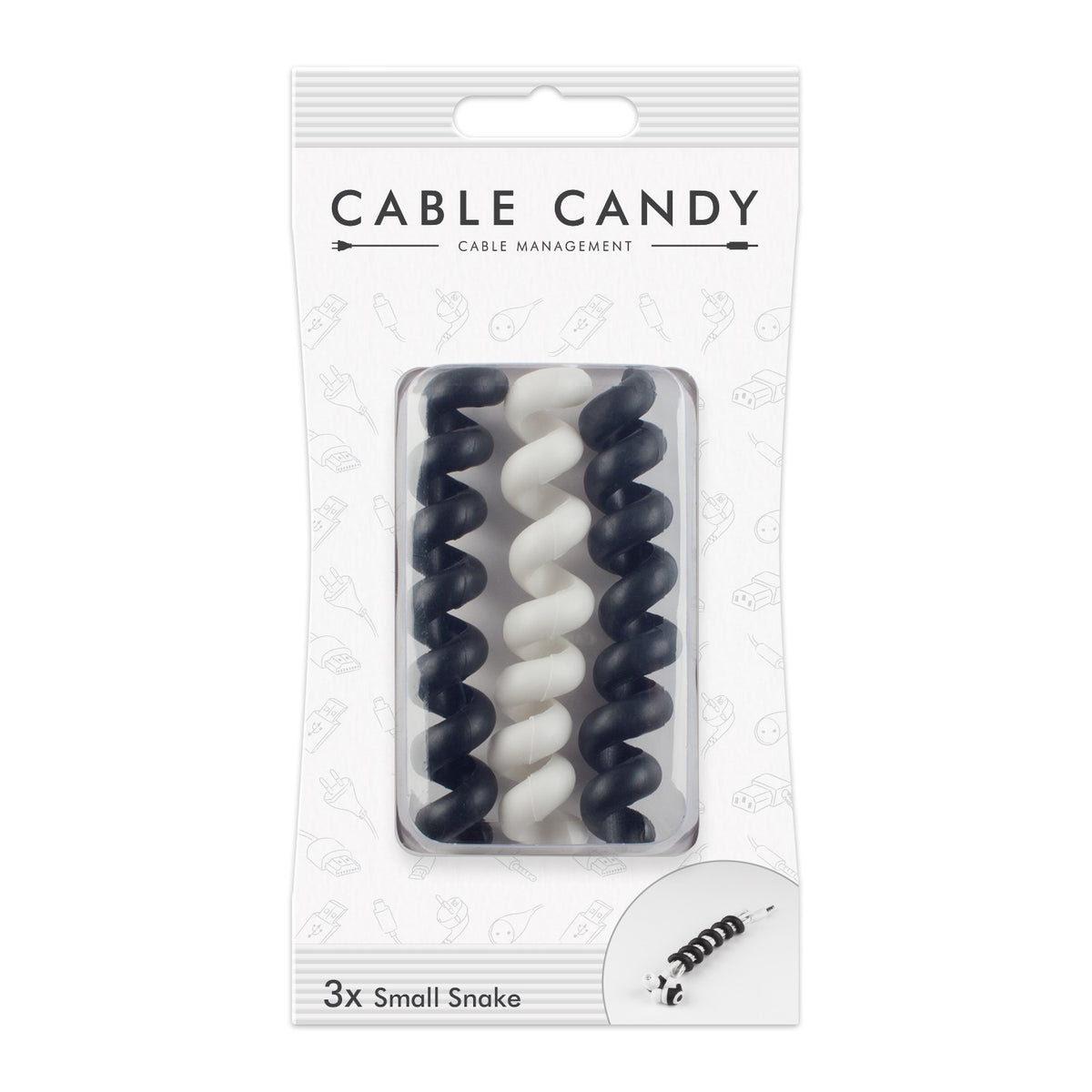 Organizer do kabli Cable Candy Small Snake, 3 szt., czarno-biały