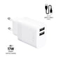 FIXED Dual USB Reise-Ladegerät 17W + USB/USB-C Kabel, weiß