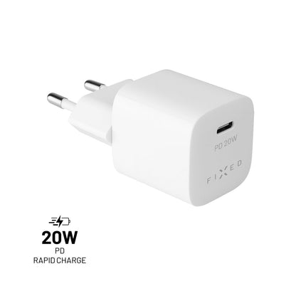 Síťová nabíječka FIXED Mini s USB-C výstupem a podporou PD, 20W, bílá