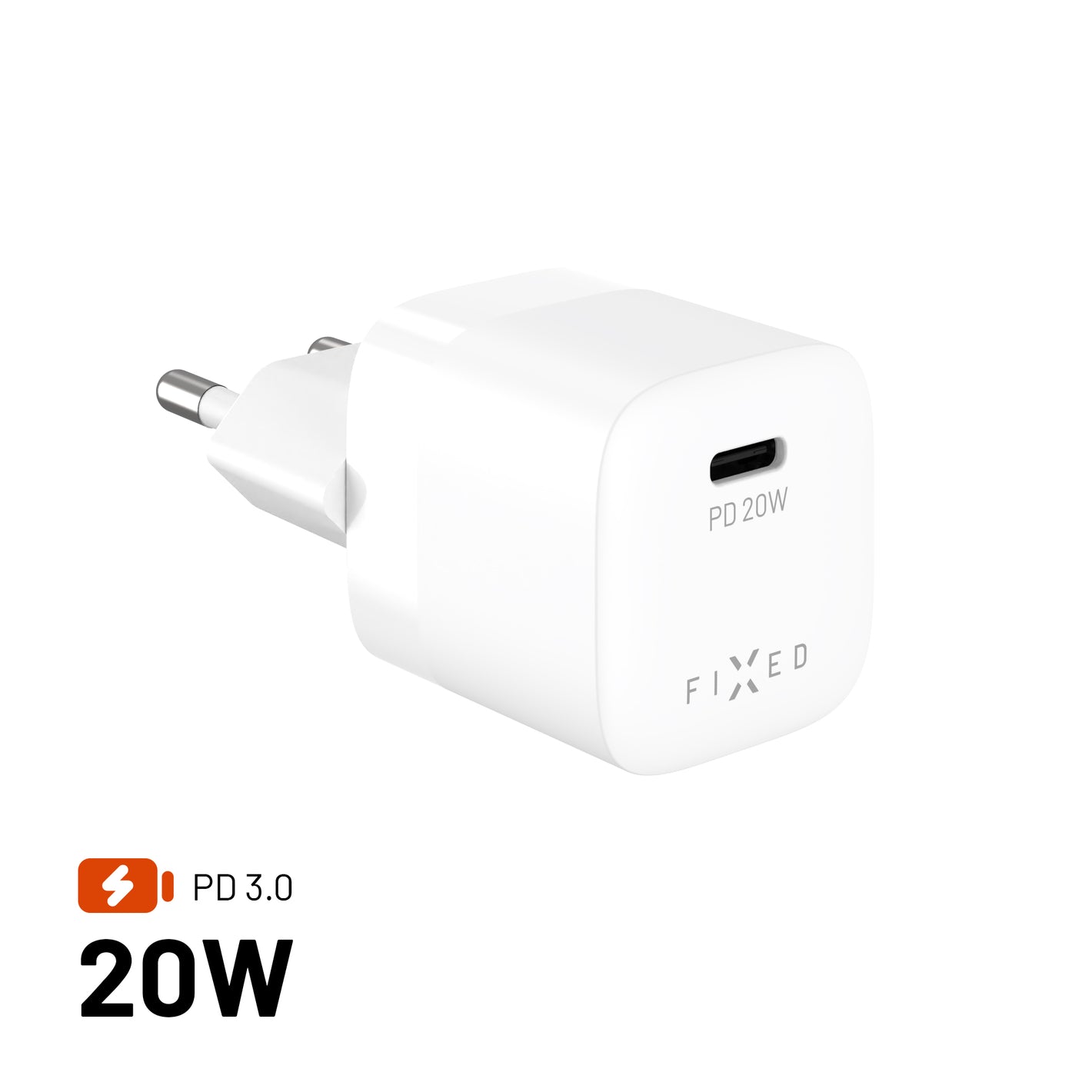 FIXED Mini-Wandladegerät mit USB-C-Ausgang und PD-Unterstützung, 20 W, weiß