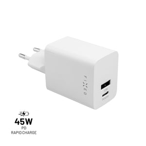 FIXED Mini USB-C/USB Travel Charger 45W, white