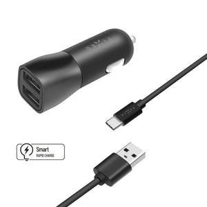 FIXED Set 2xUSB Autoladegerät 15W und USB/USB-C Kabel, schwarz