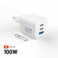 Ładowarka sieciowa GaN FIXED Mini z wyjściem 2xUSB-C i USB, obsługa PD, 100W, biała