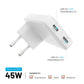 FIXED Slim 2xUSB-C Travel Charger, GaN, PD support, 45W, white