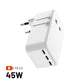 FIXED Voyager Slim 45W travel adapter for EU, UK and USA/AUS, with 3xUSB-C and USB output, GaN, PD 45W, white